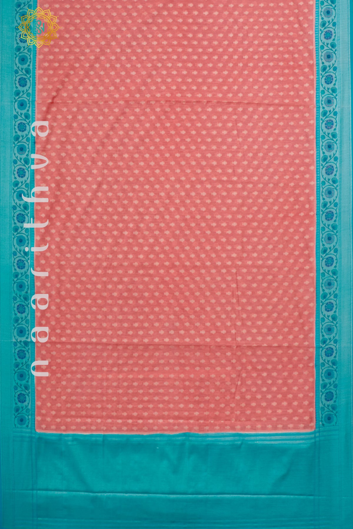 PEACH WITH LIGHT BLUE - JUTE COTTON