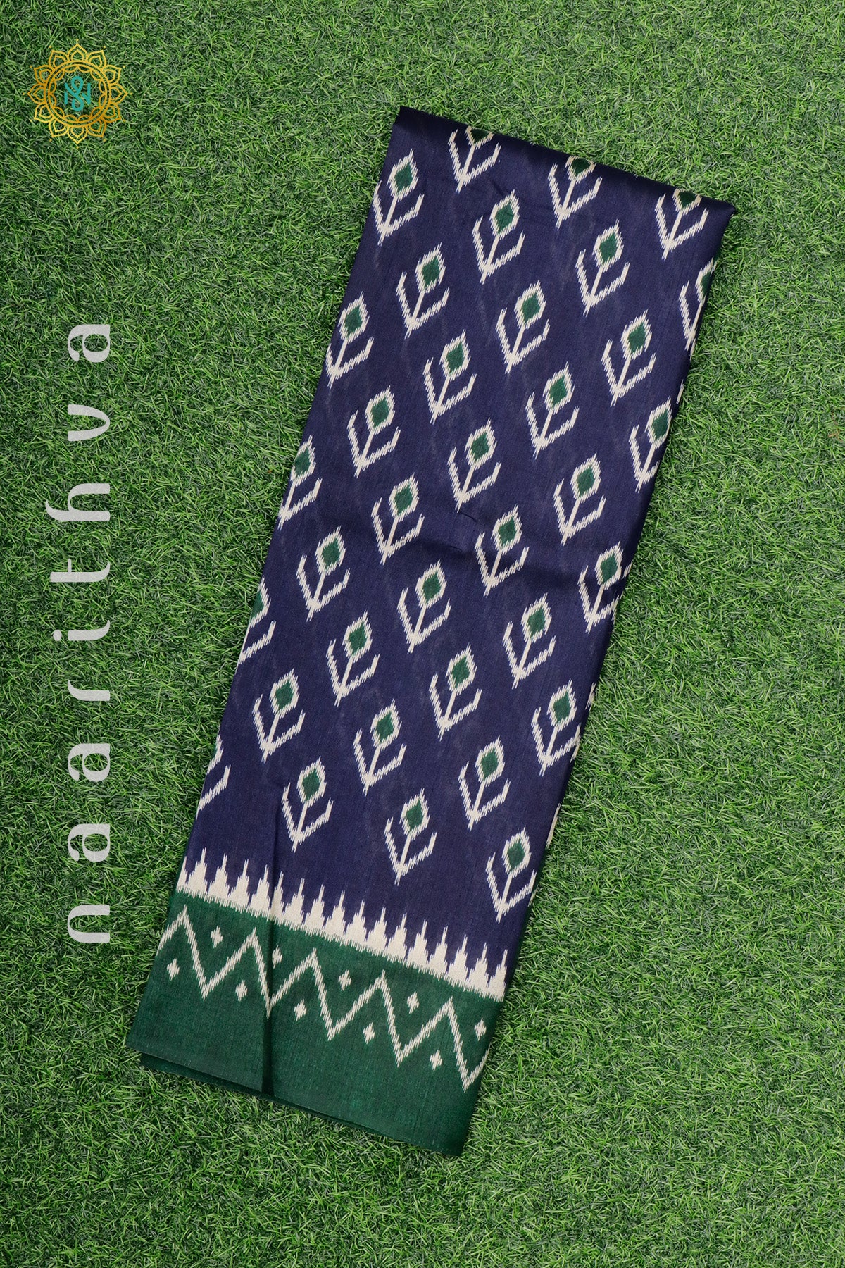 NAVY BLUE WITH GREEN - DOLA SILK