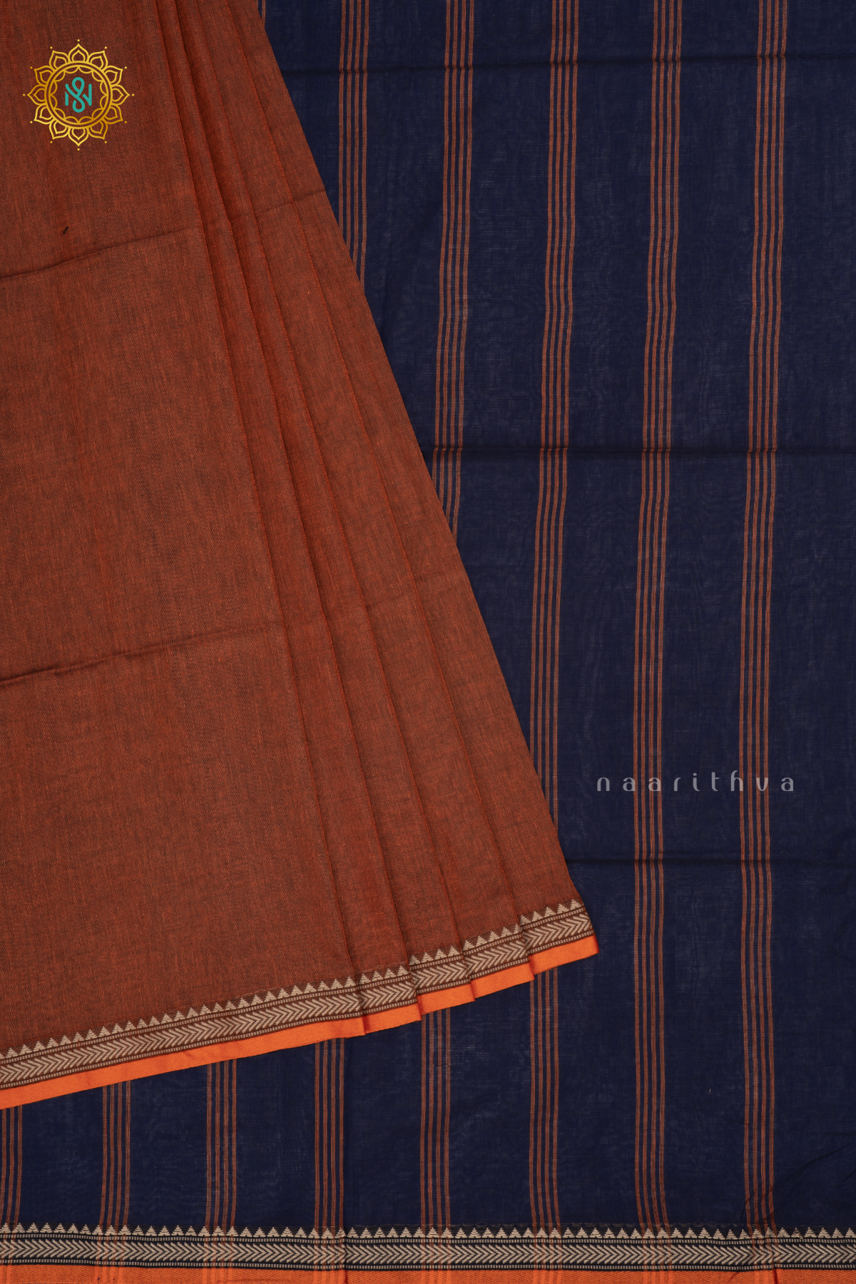 Rust orange With Blue Mul Cotton Plain Body With Thread Woven Border