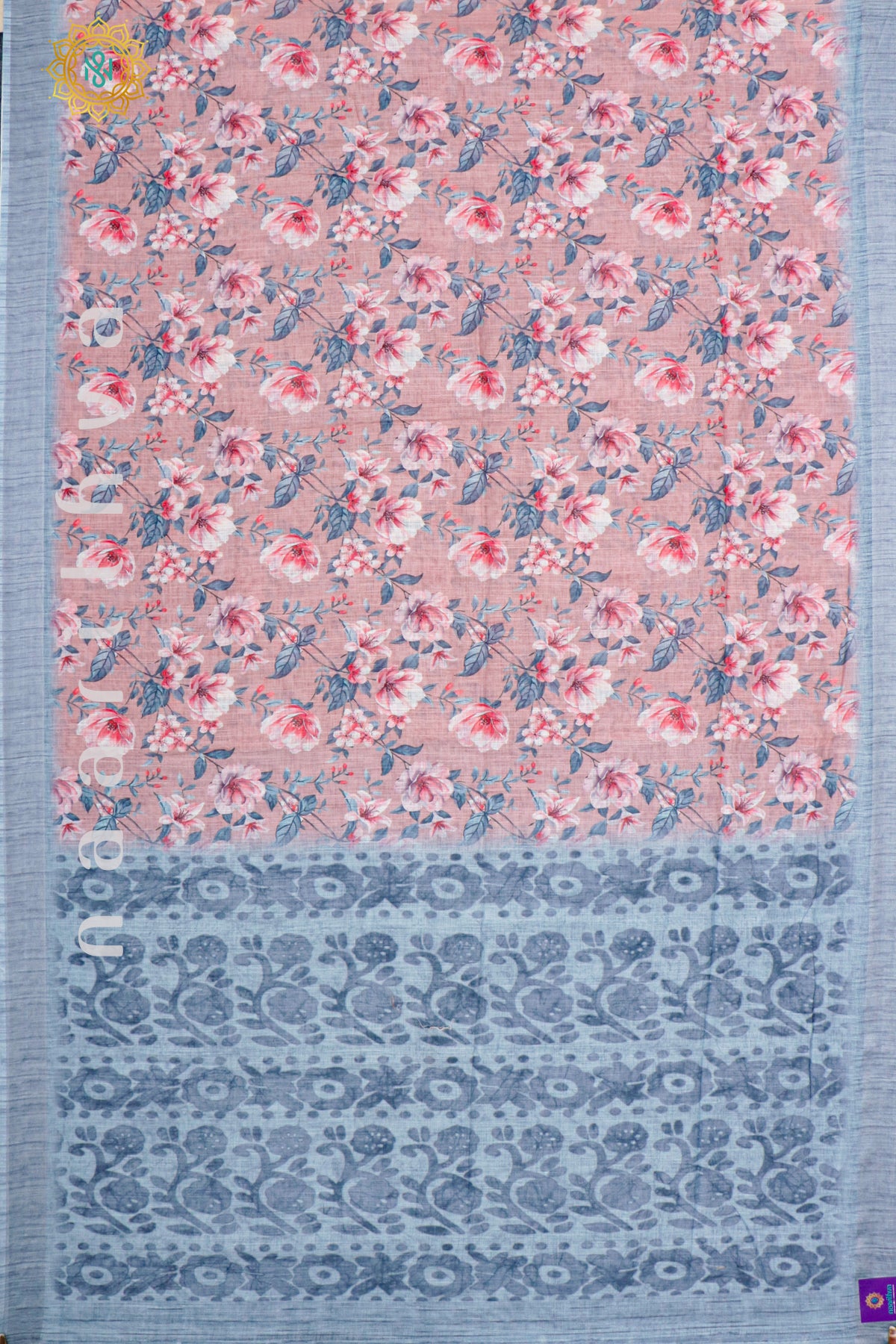 PEACH WITH AQUA BLUE - LINEN BY COTTON