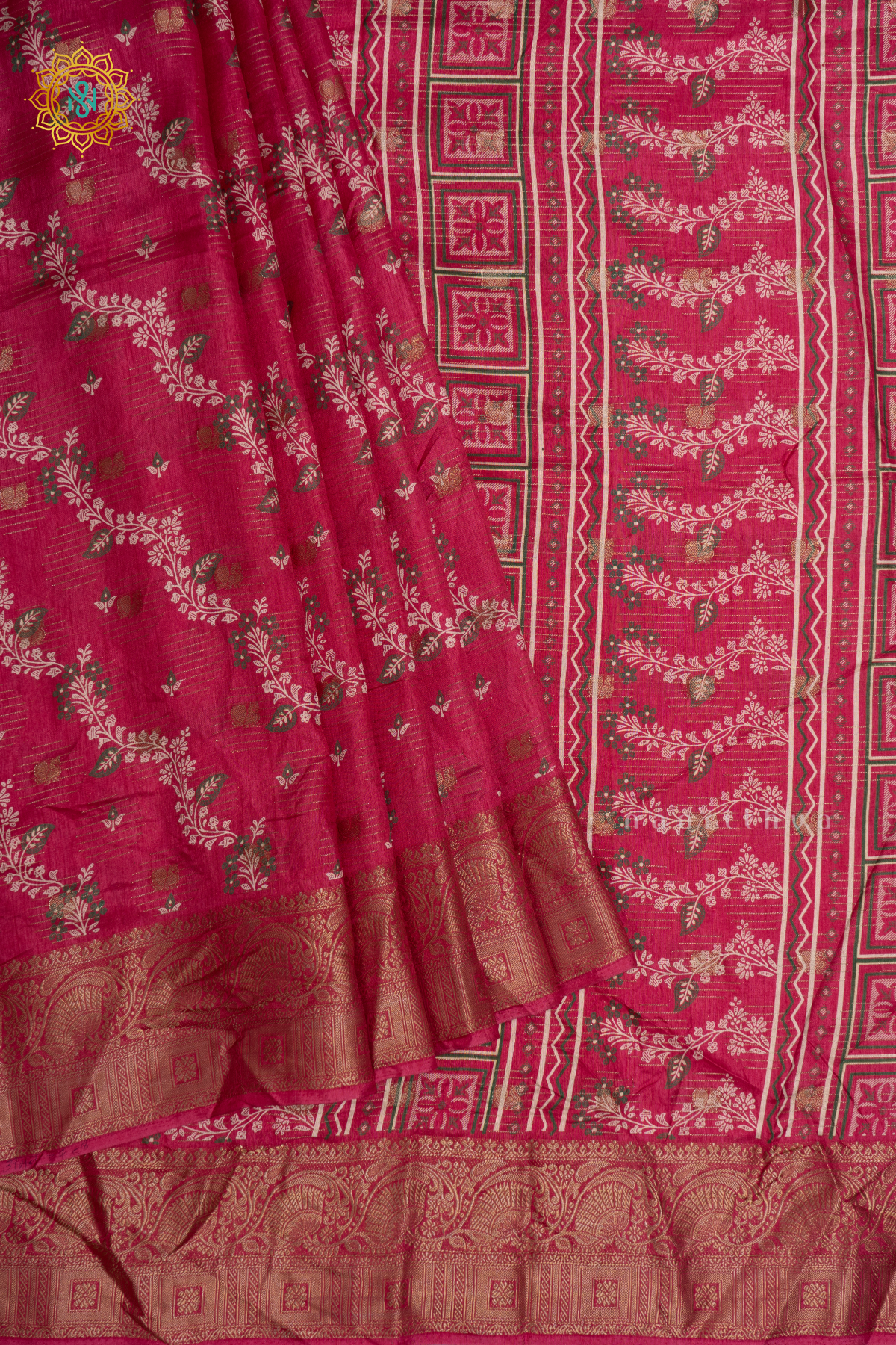RANI PINK - DOLA SILK SAREE WITH PRINTED BODY AND ZARI BORDER