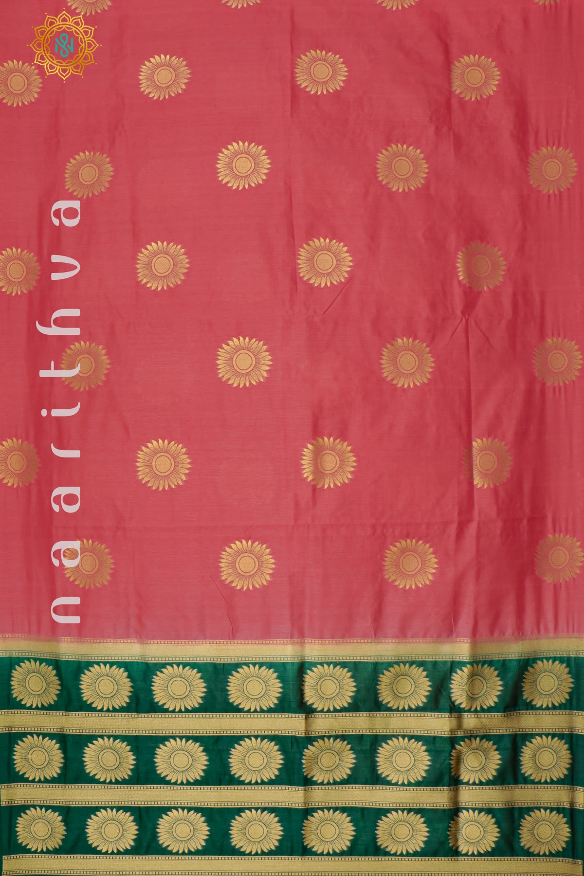 REDDISH PINK WITH GREEN - SILK COTTON