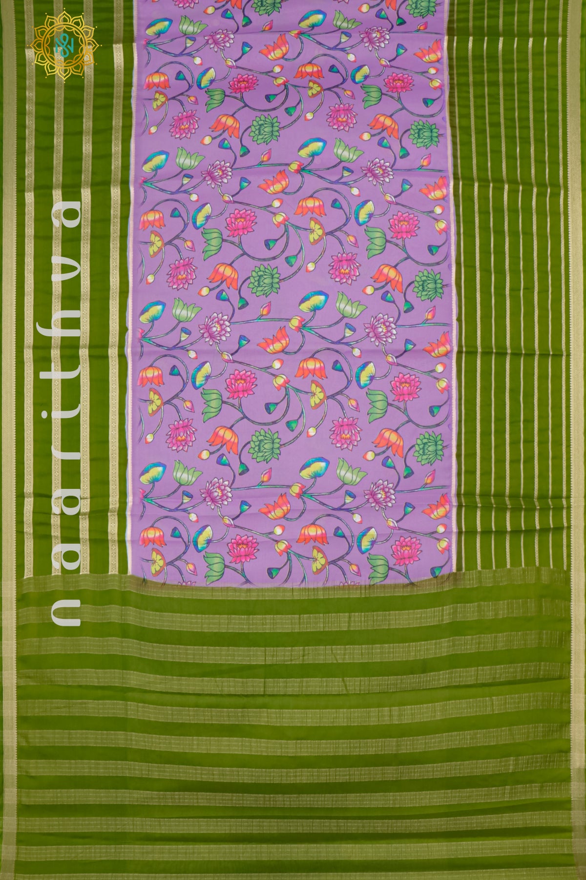 LAVENDER WITH GREEN - SEMI MYSORE CREPE SILK