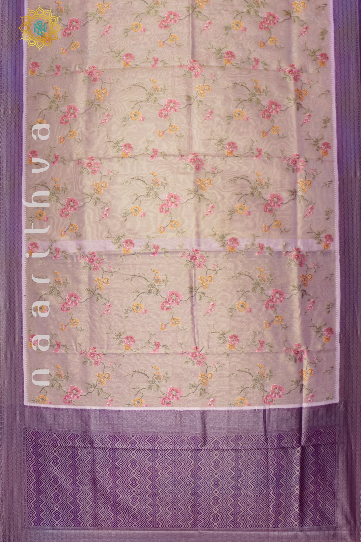 LIGHT PINK WITH PURPLE - SEMI TISSUE SILK