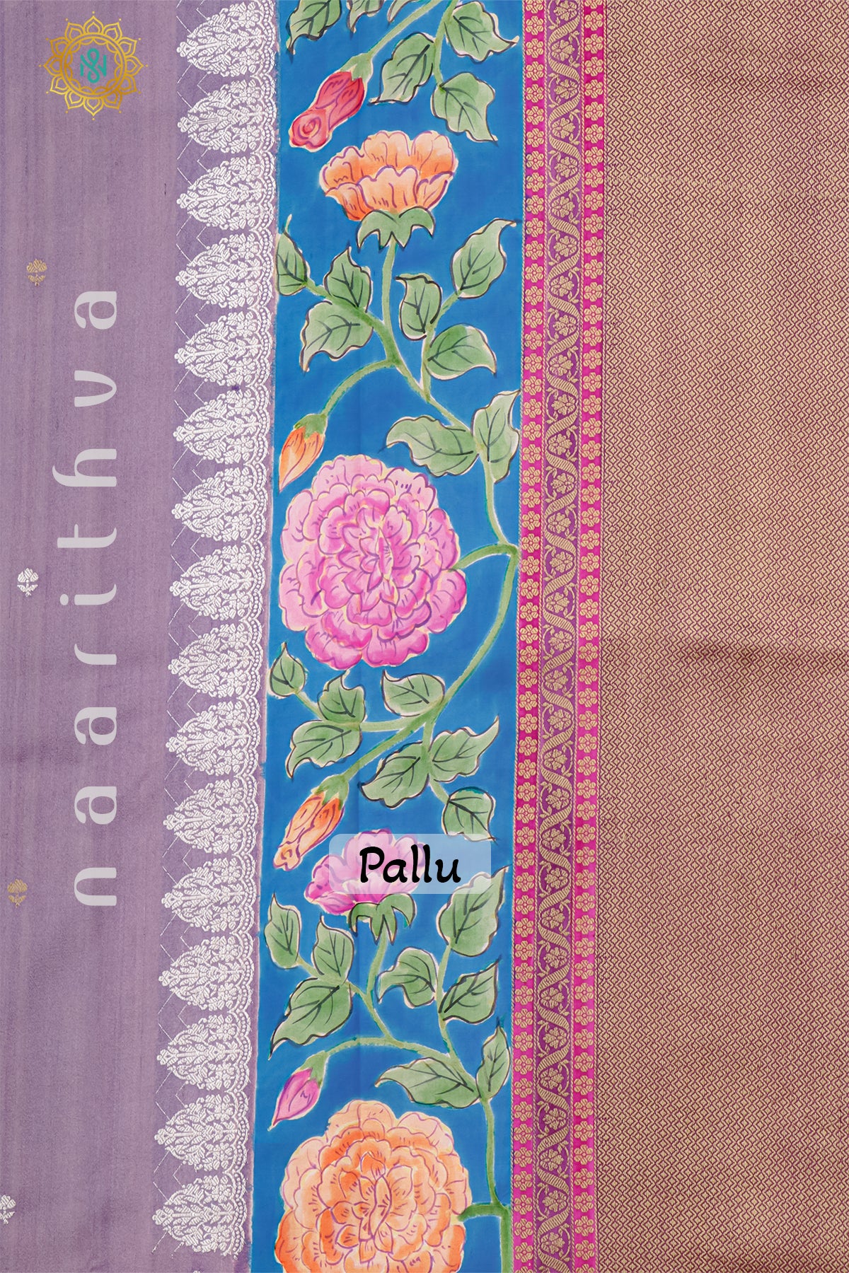 LAVENDER WITH RANI PINK - PURE HAND PAINTED TUSSAR GEORGETTE