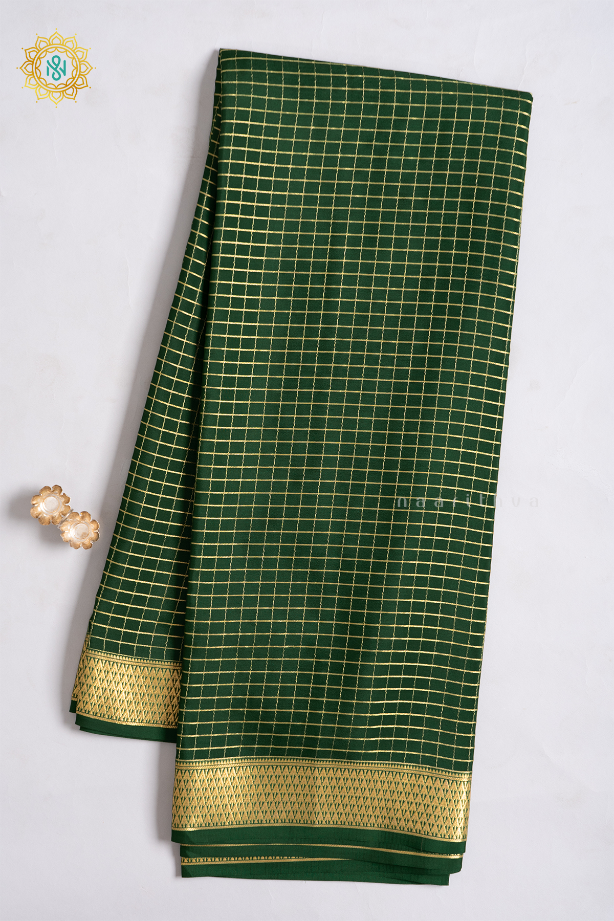 BOTTLE GREEN - PURE MYSORE CREPE SILK