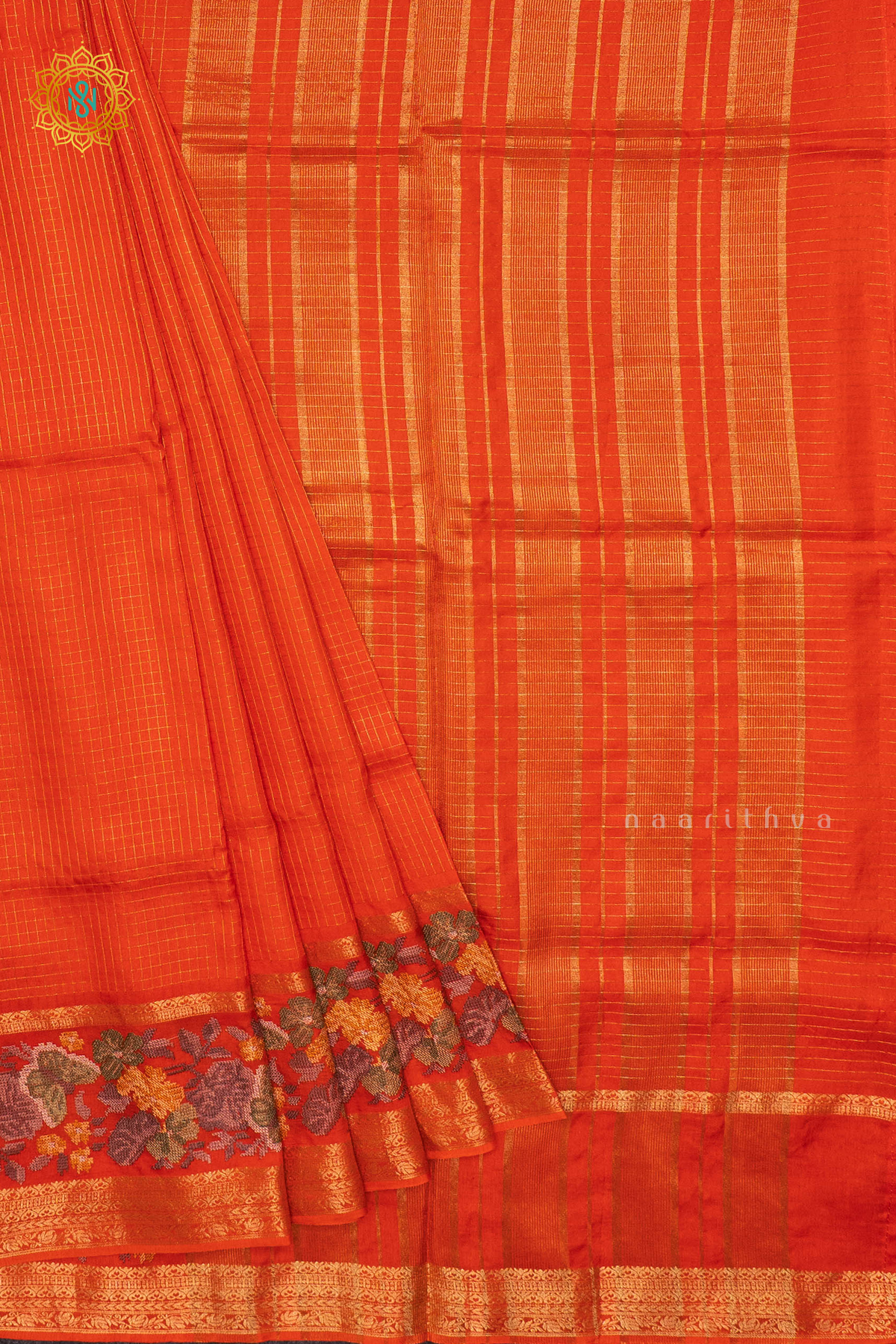 ORANGE - SEMI CREPE SILK WITH EMBROIDERY