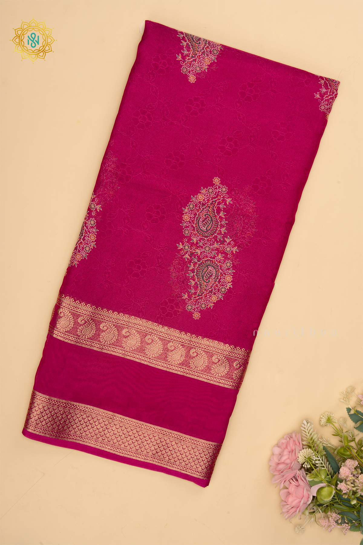 PINK - SEMI GEORGETTE SAREE WITH PRINTED BODY AND ZARI GAP BORDER