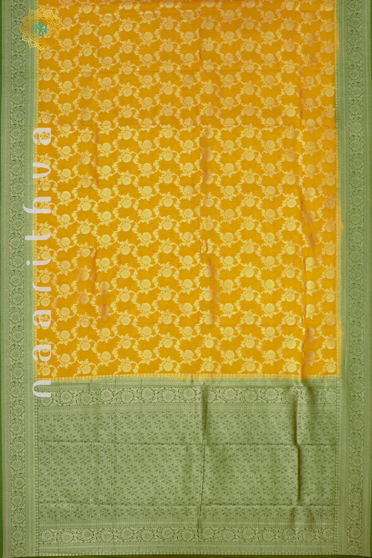 YELLOW WITH GREEN - SEMI TISSUE GEORGETTE