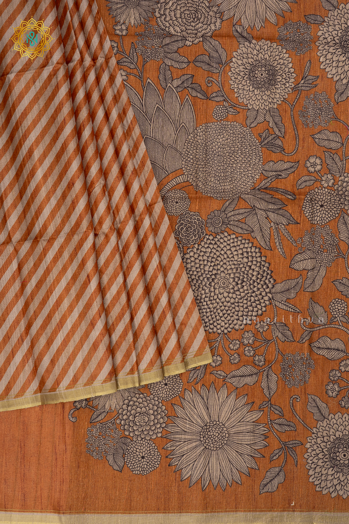 Yellow Semi Tussar Silk Saree allover Printed Body,Pallu and