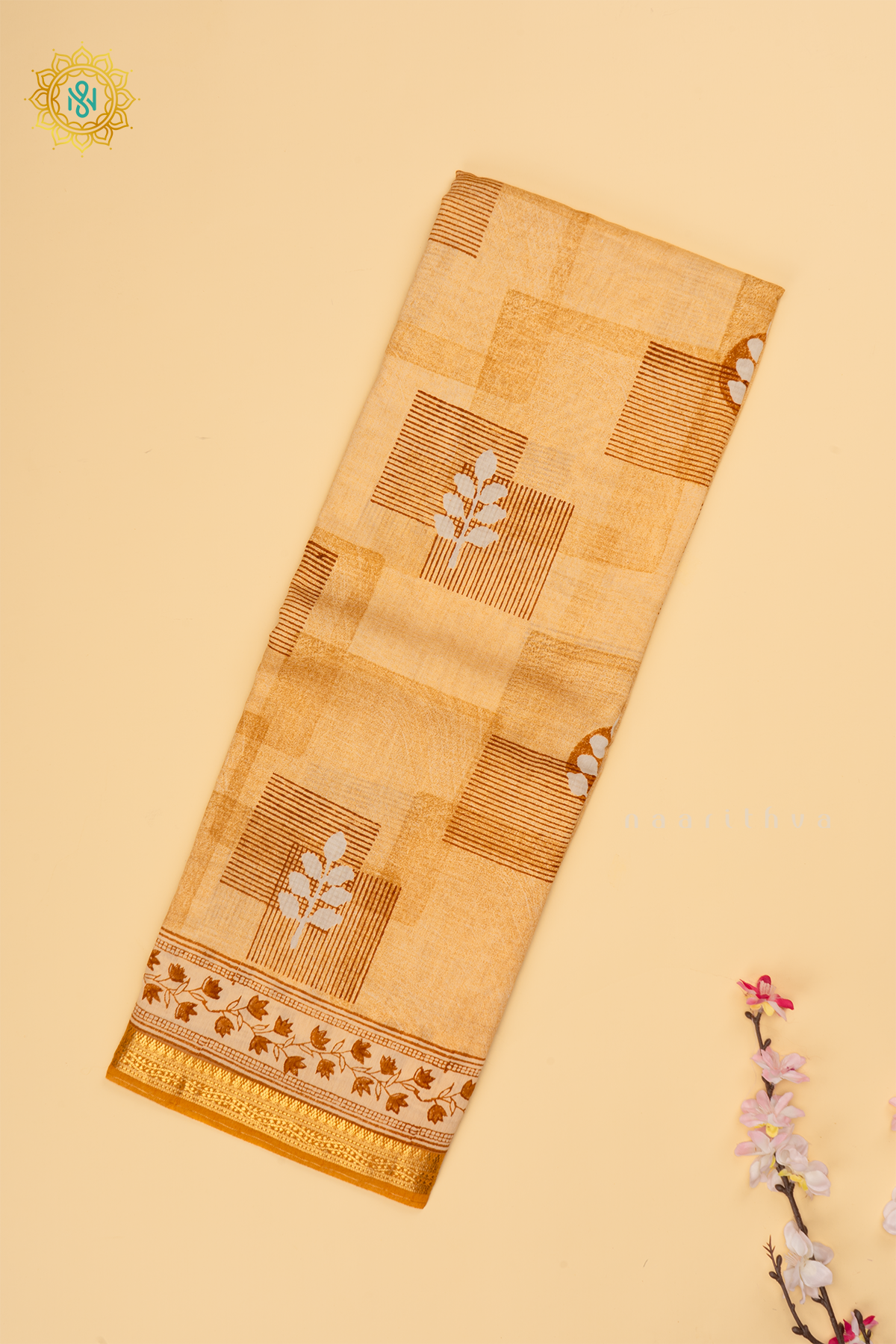 Yellow Butter Crepe Saree with All-Over Printed Body and Zari Border
