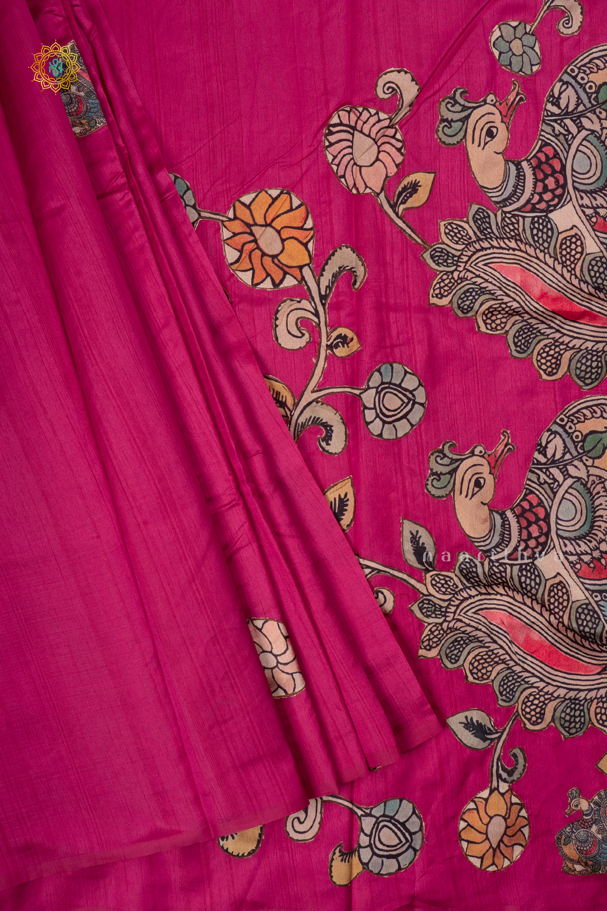 RANI PINK - SEMI TUSSAR WITH APPLIQUE WORK