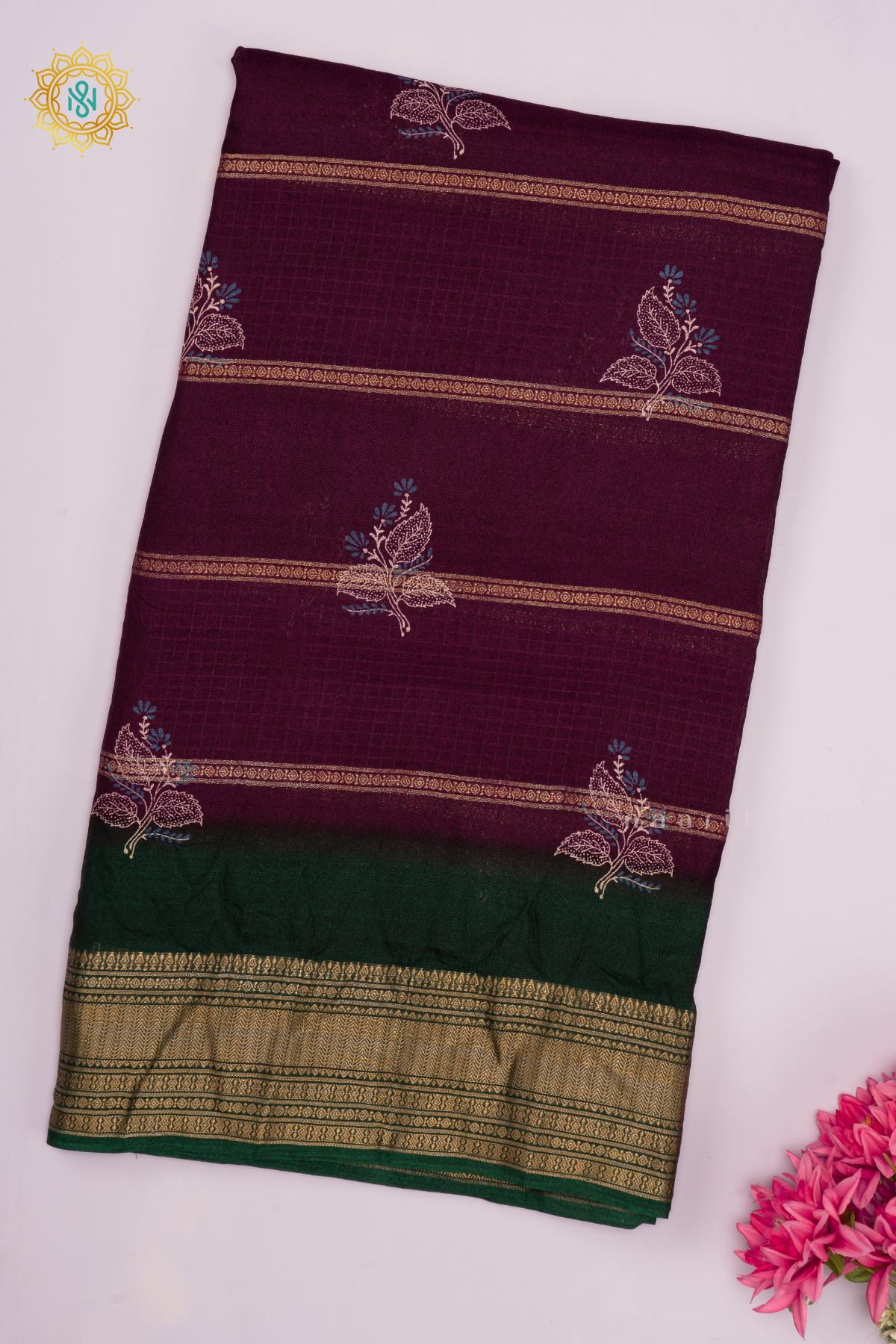 WINE WITH GREEN - SEMI GEORGETTE