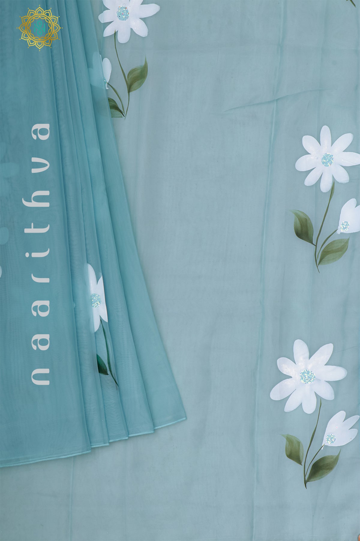 AQUA BLUE - HAND PAINTED ORGANZA