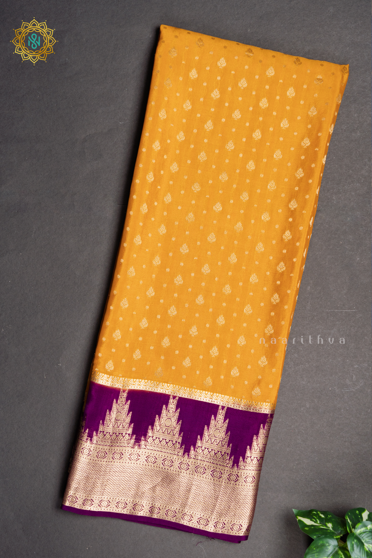 MANGO YELLOW WITH PURPLE - PURE MYSORE CREPE SILK