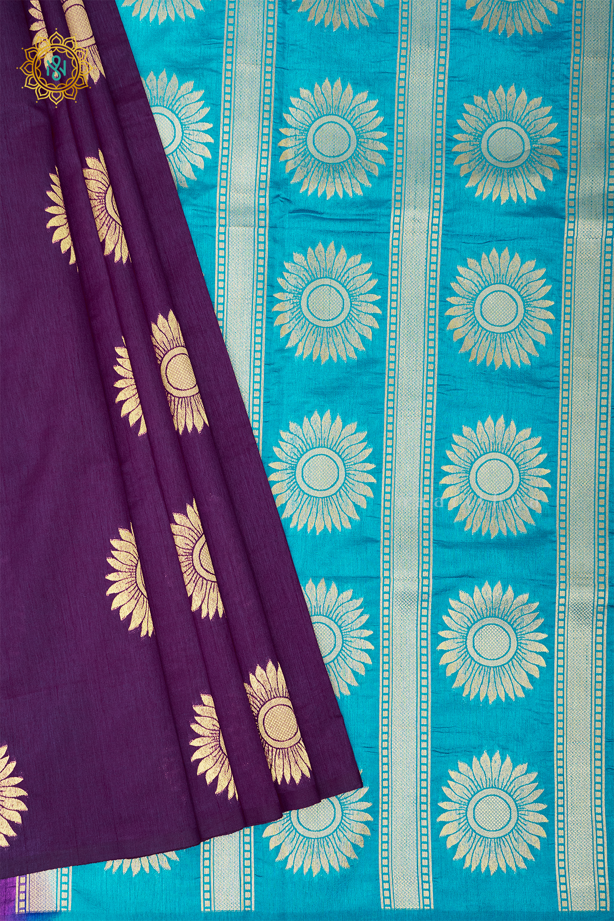 PURPLE WITH SKY BLUE - SEMI RAW SILK