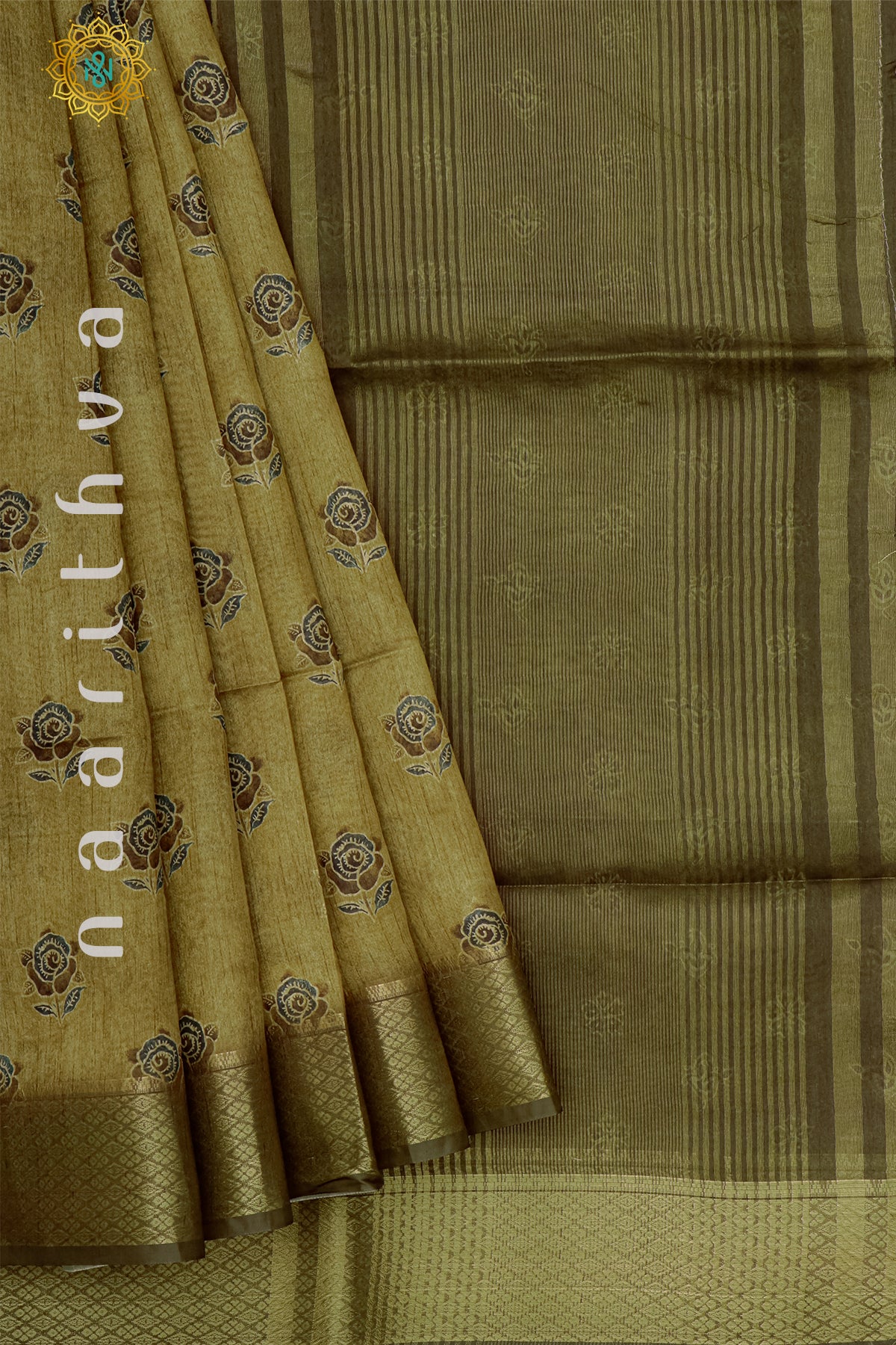 MUSTARD WITH BROWN - SEMI TUSSAR SILK