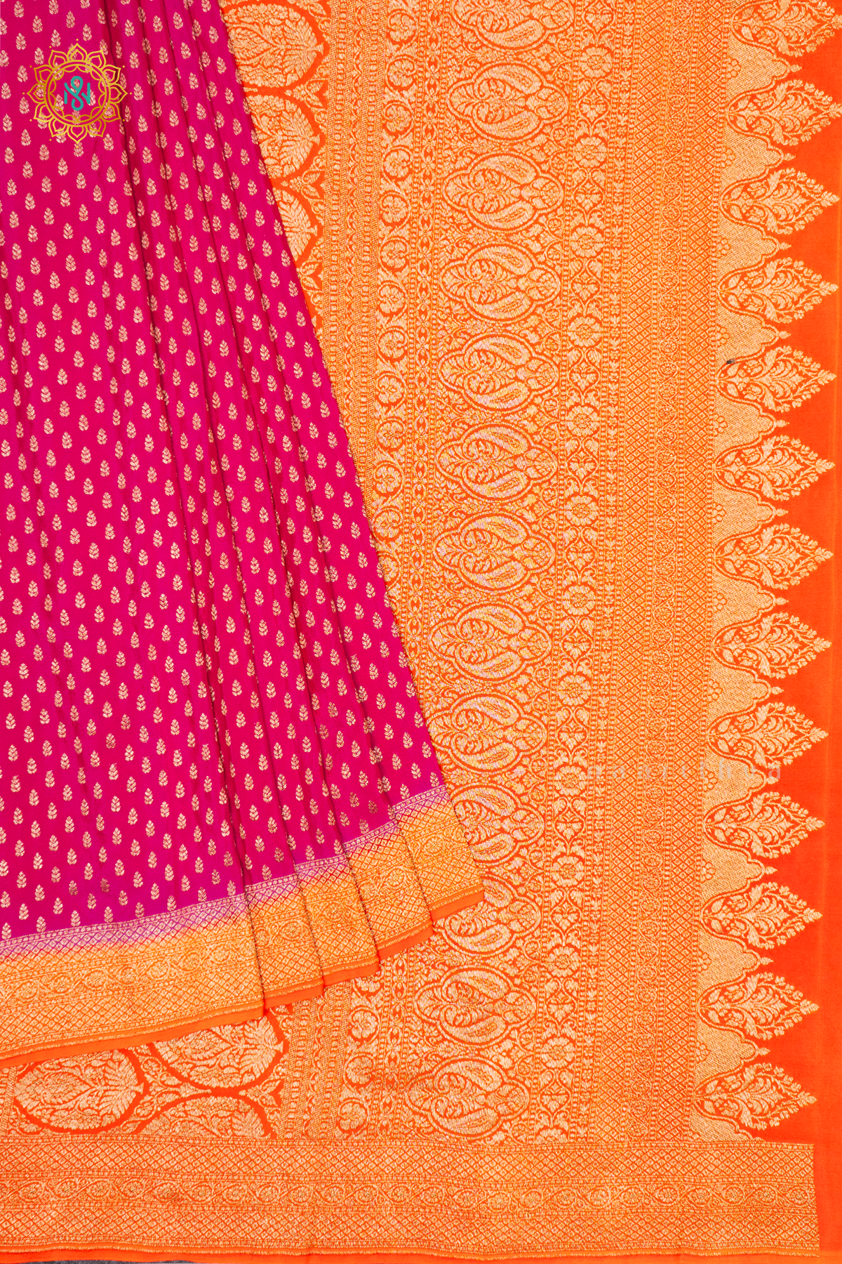 PINK WITH ORANGE - PURE BANARASI CREPE SILK
