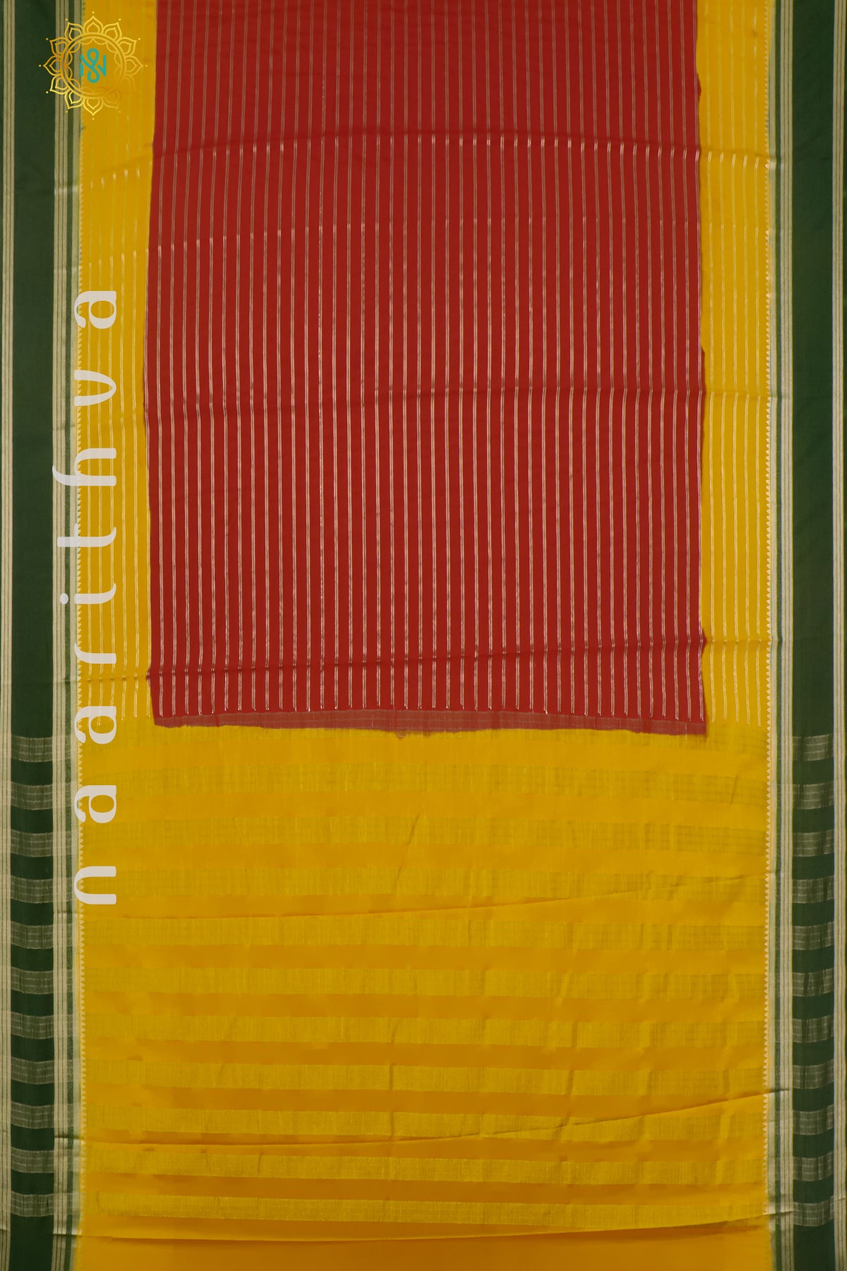 RED WITH YELLOW & GREEN - SEMI MYSORE CREPE SILK