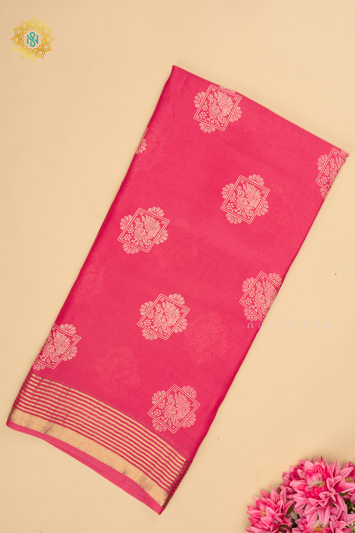 Pink Chiffon Georgette Saree Printed Body With Zari Border
