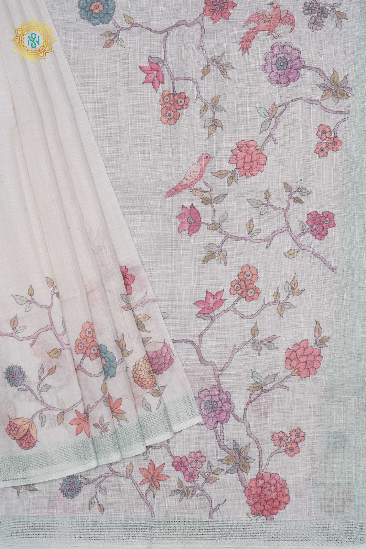 OFF WHITE WITH LIGHT GREEN - LINEN BY COTTON