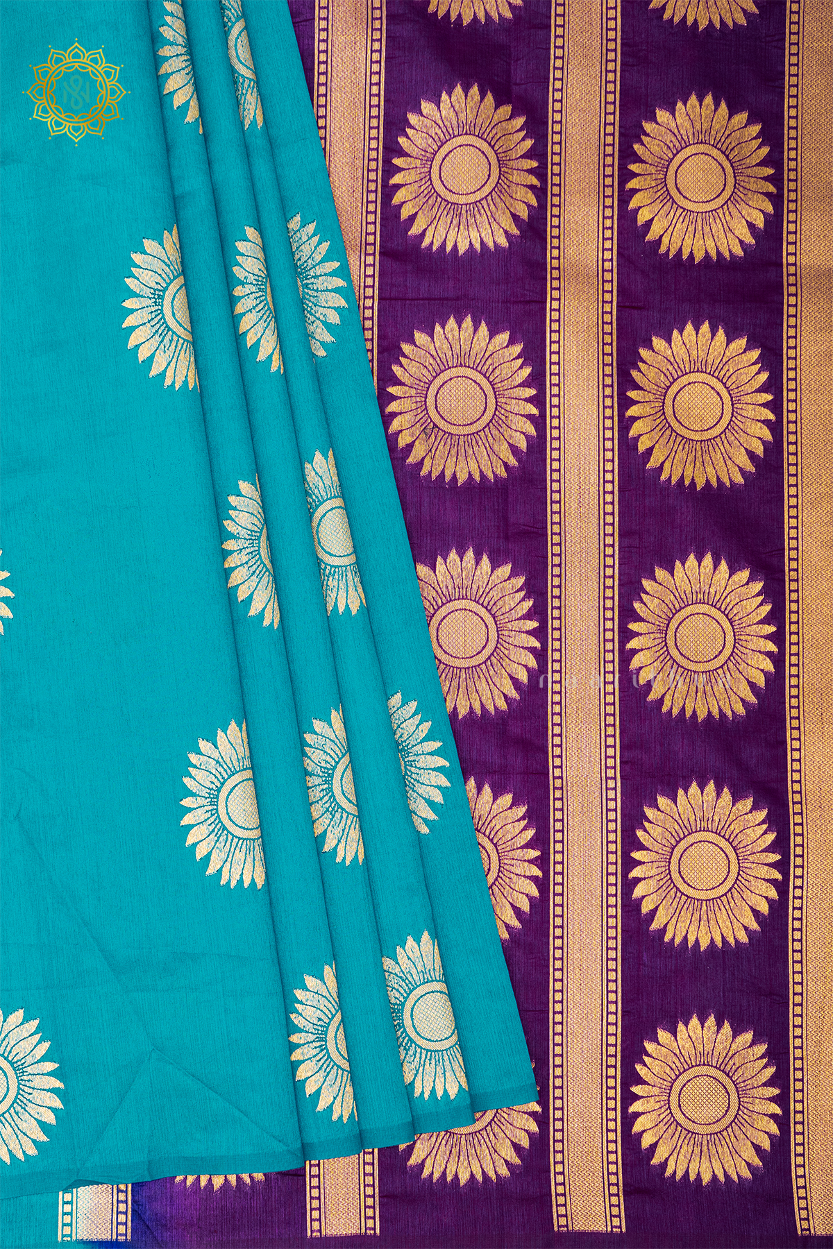 SKY BLUE WITH PURPLE - SEMI RAW SILK