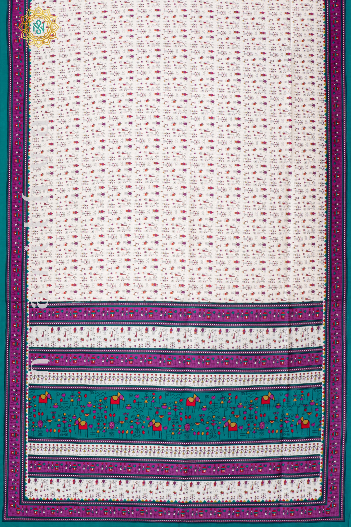 WHITE WITH MAGENTA & CYAN GREEN - KOTHA TUSSAR