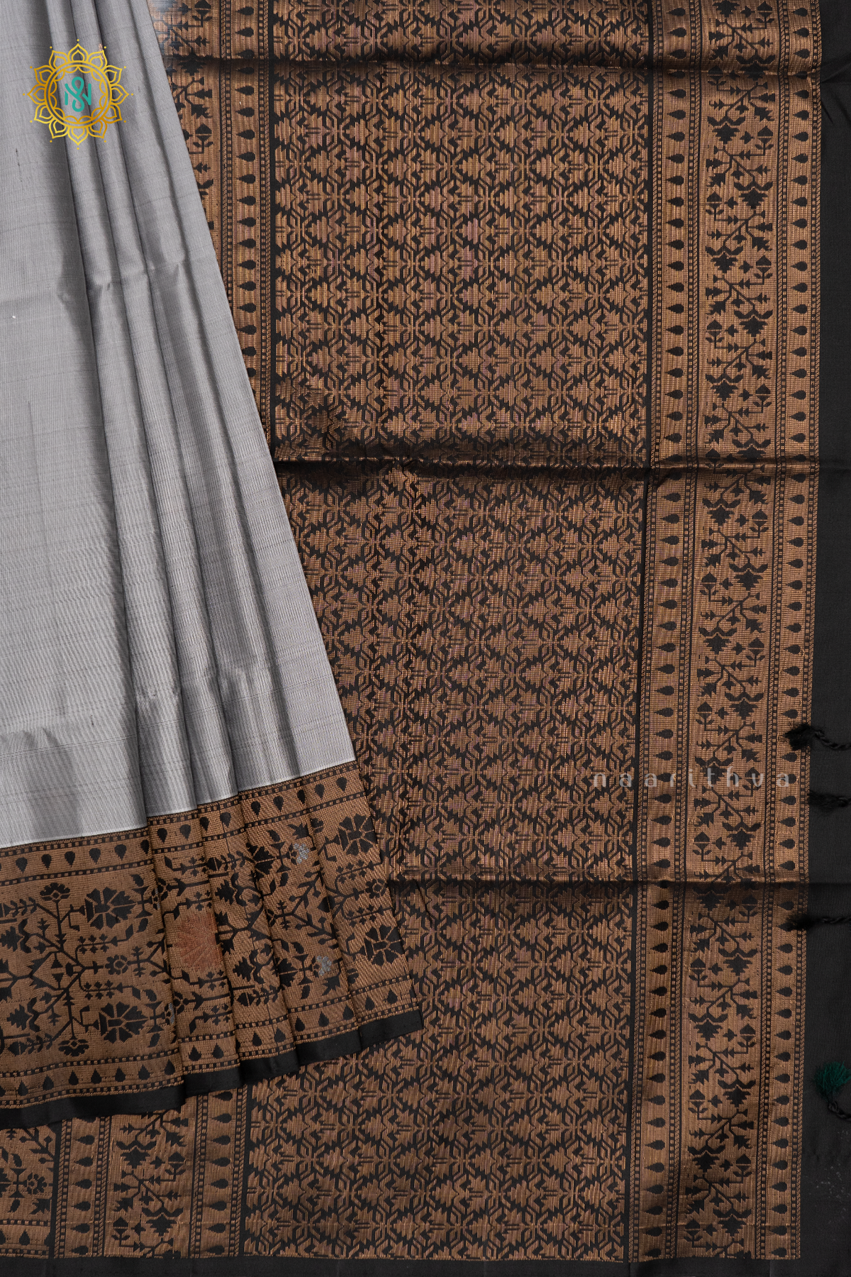 GREY WITH BLACK - PURE KANJIVARAM SOFT SILK