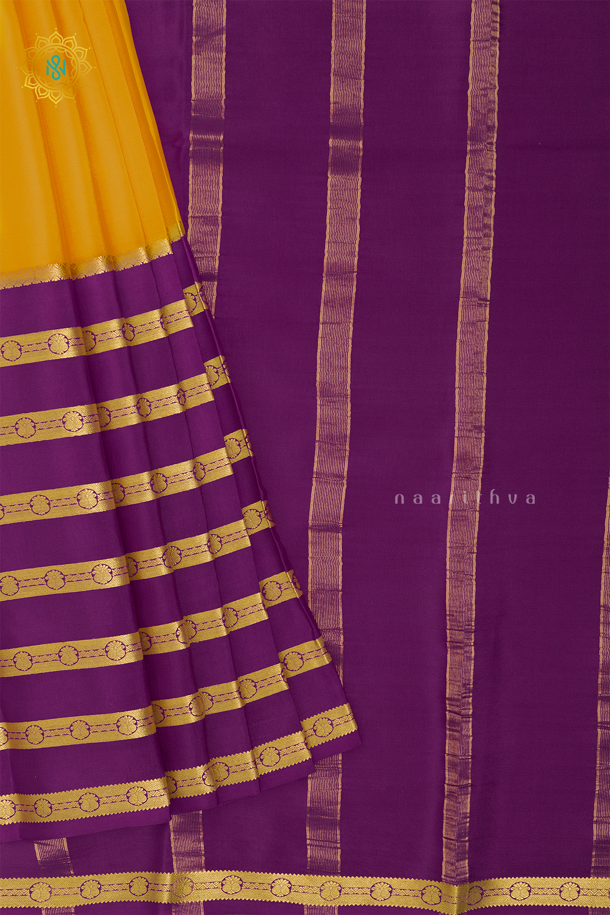 MANGO YELLOW WITH MAGENTA - PURE MYSORE CREPE SILK