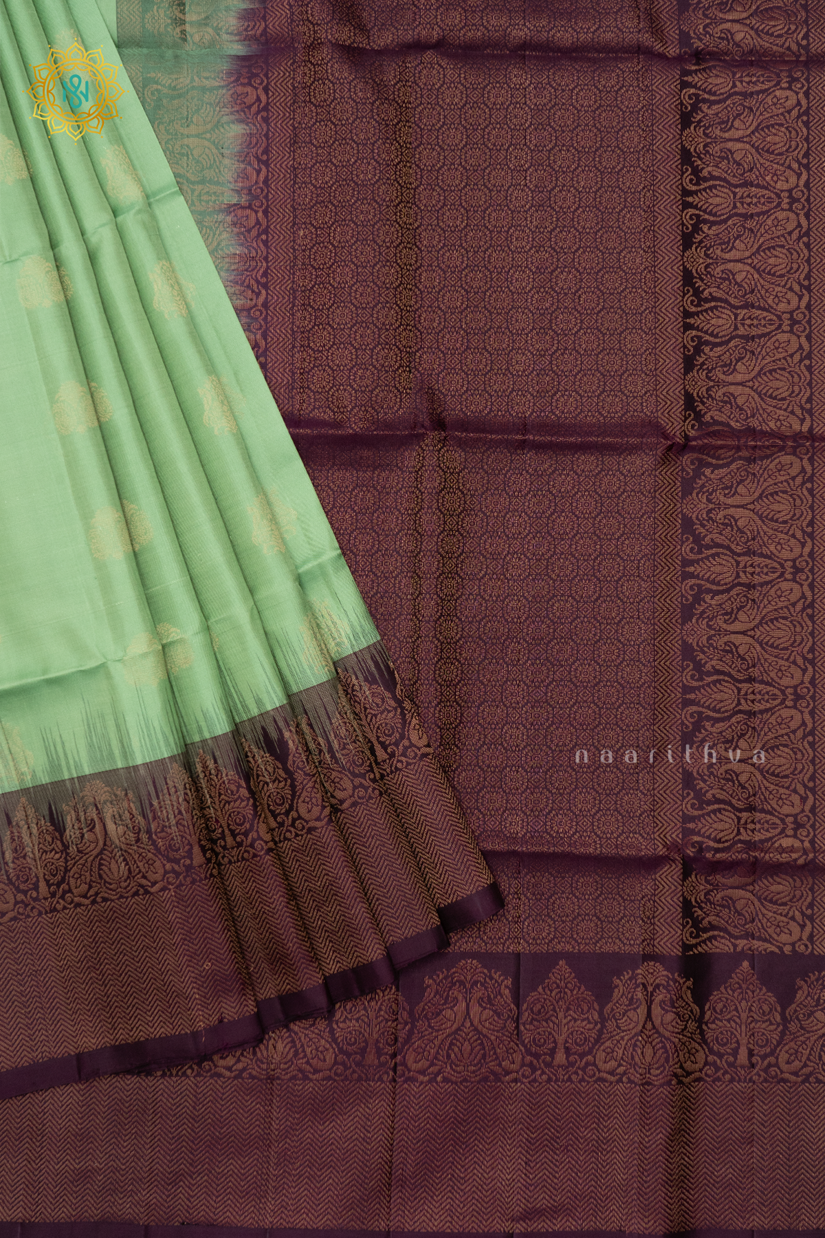 PISTA GREEN WITH DEEP WINE - PURE KANJIVARAM SOFT SILK