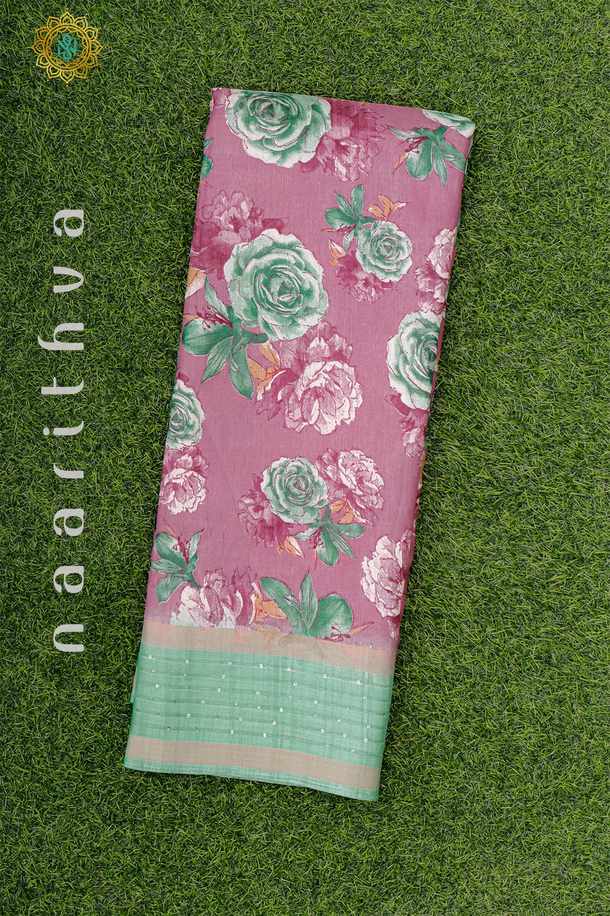 PINK WITH AQUA GREEN - DOLA SILK