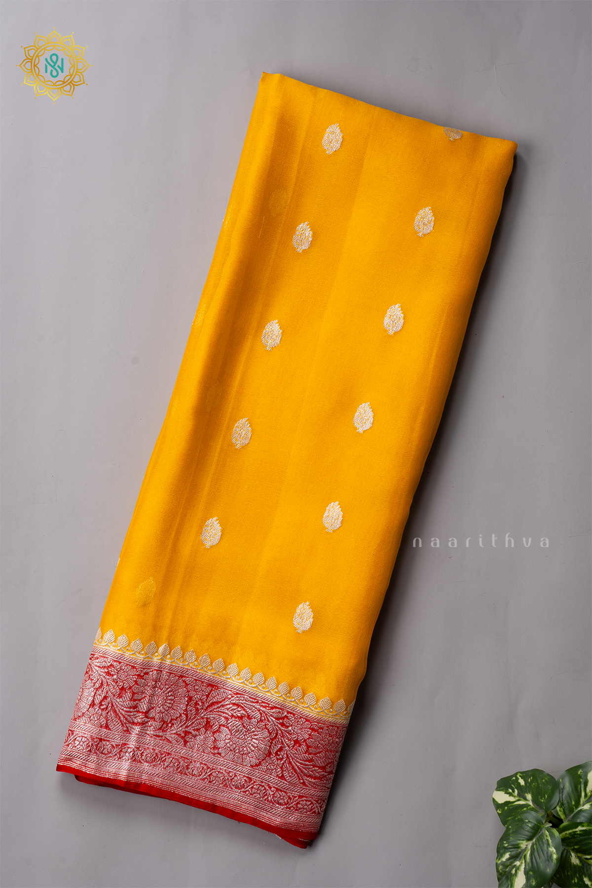 YELLOW WITH RED - PURE BANARASI CHIFFON