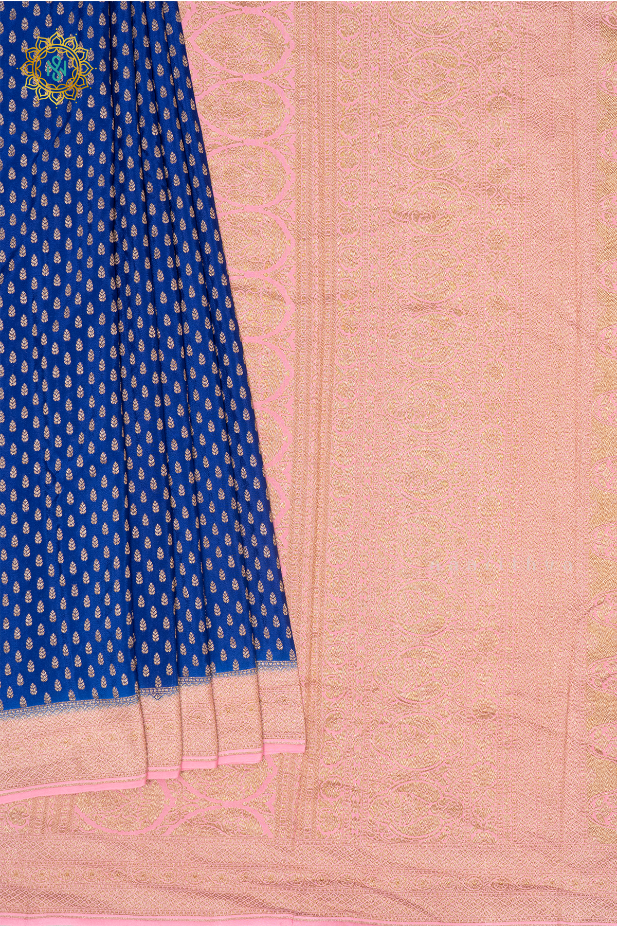 ROYAL BLUE WITH LIGHT PINK - PURE BANRASI CREPE SILK
