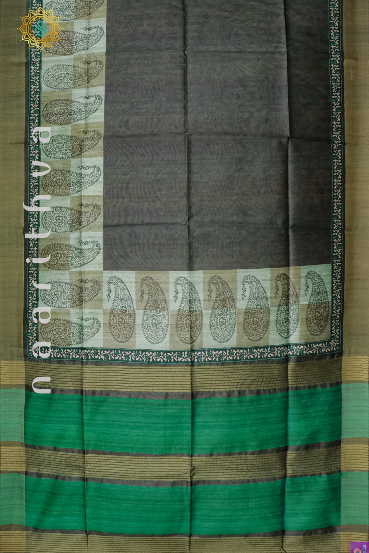 GREY WITH GREEN - SEMI TUSSAR SILK