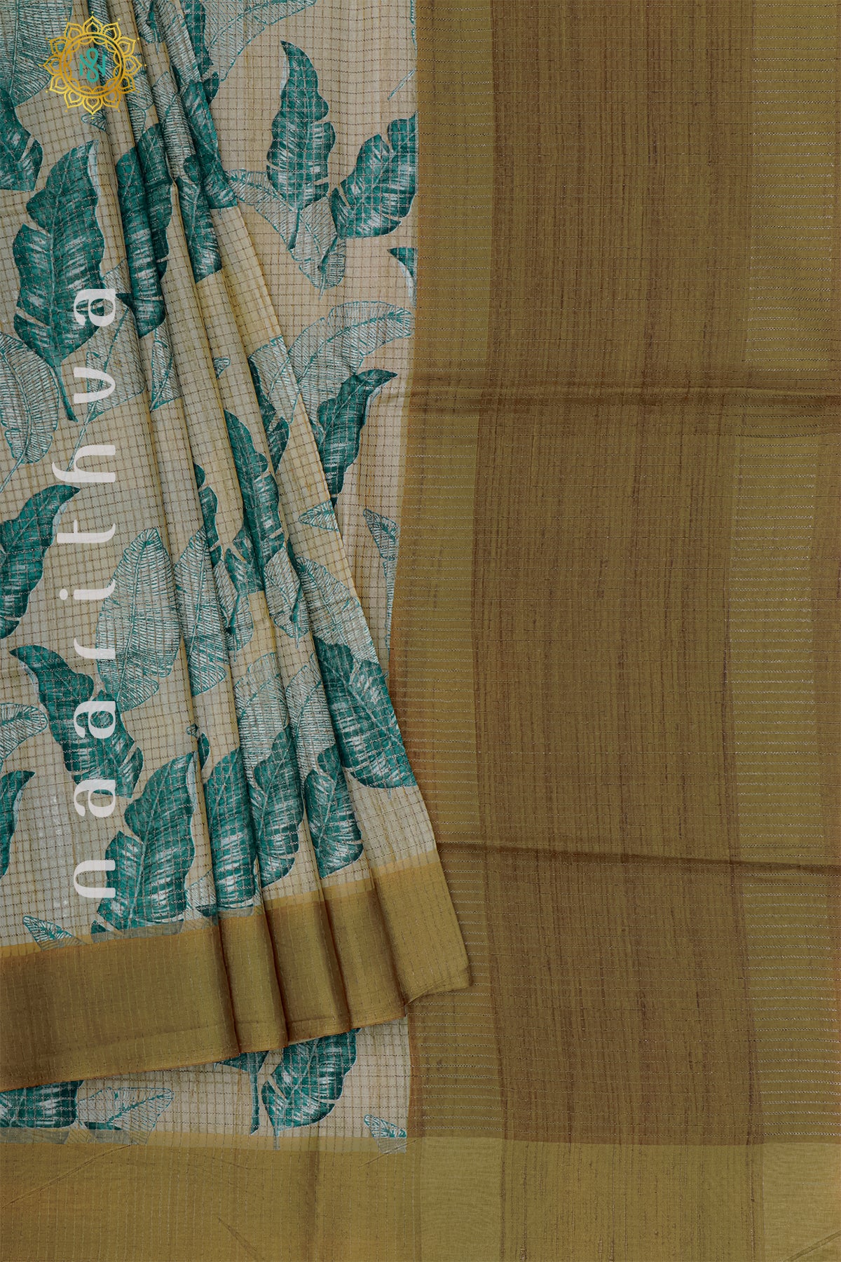 BEIGE WHITE WITH BROWN - SEMI TUSSAR SILK