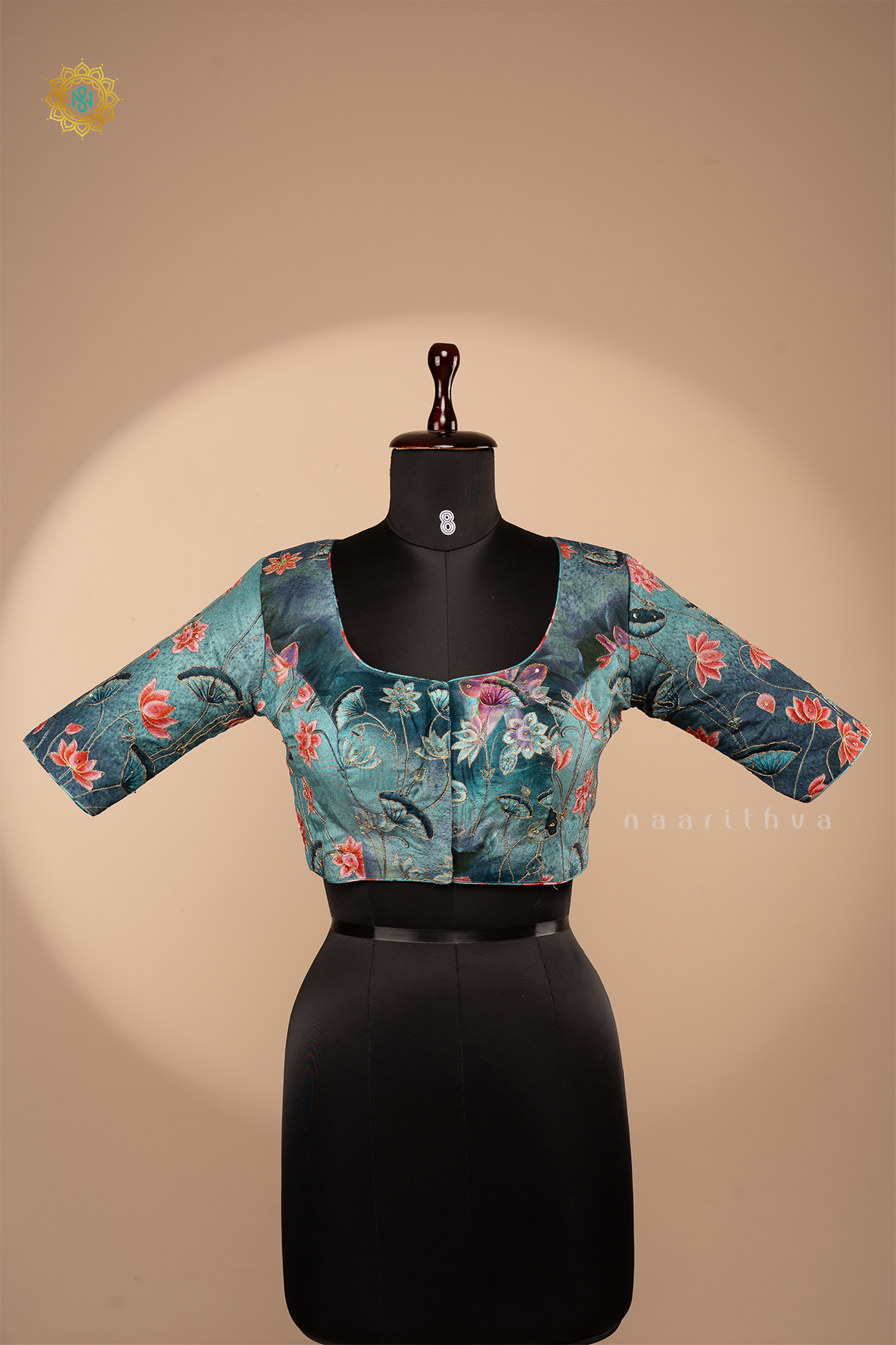 GREY - READYMADE BLOUSE IN DOLA SILK WITH PICHWAI PRINTS & HAND EMBROIDERY