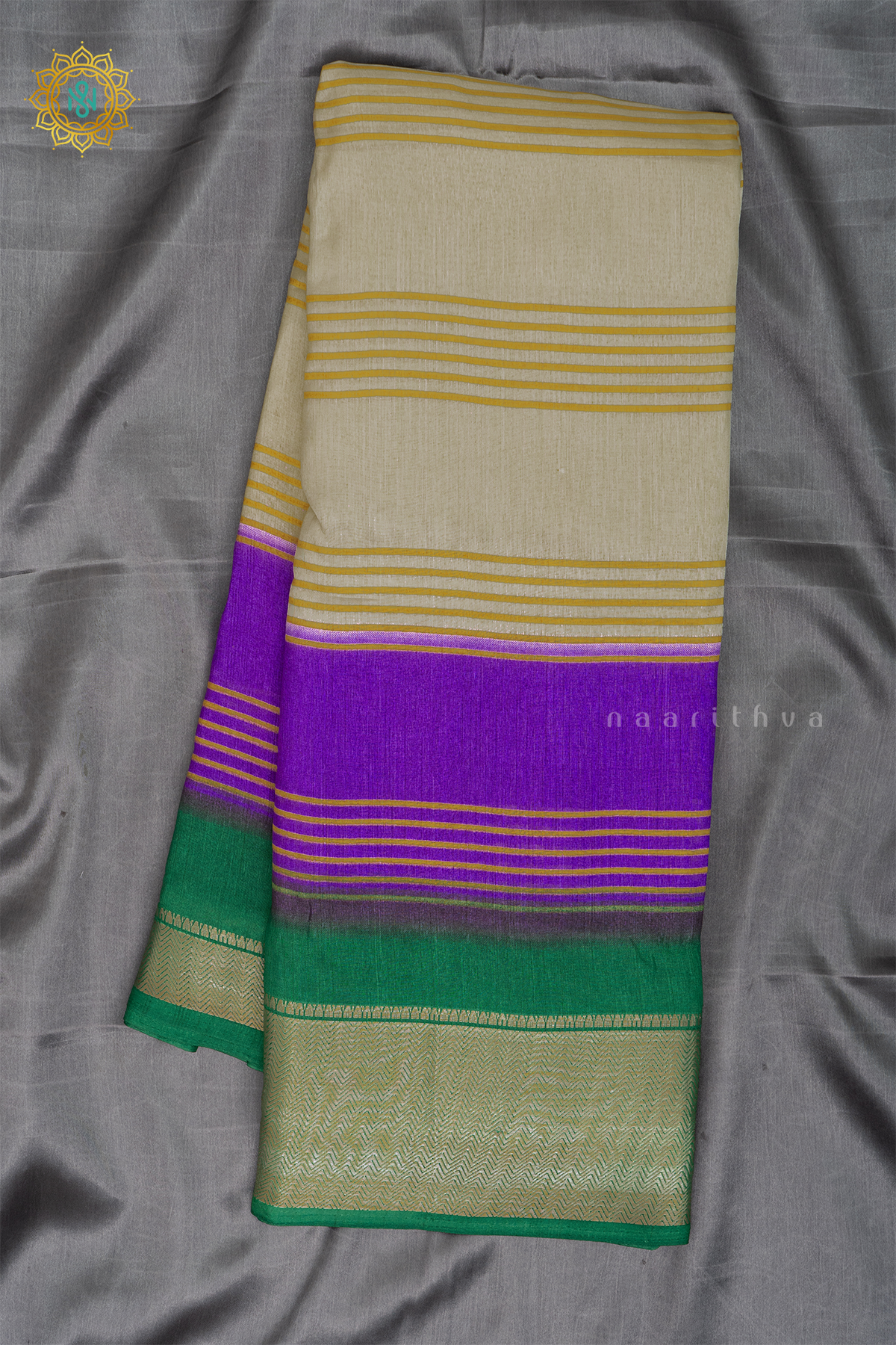 WHITE WITH PURPLE & GREEN - DOLA SILK
