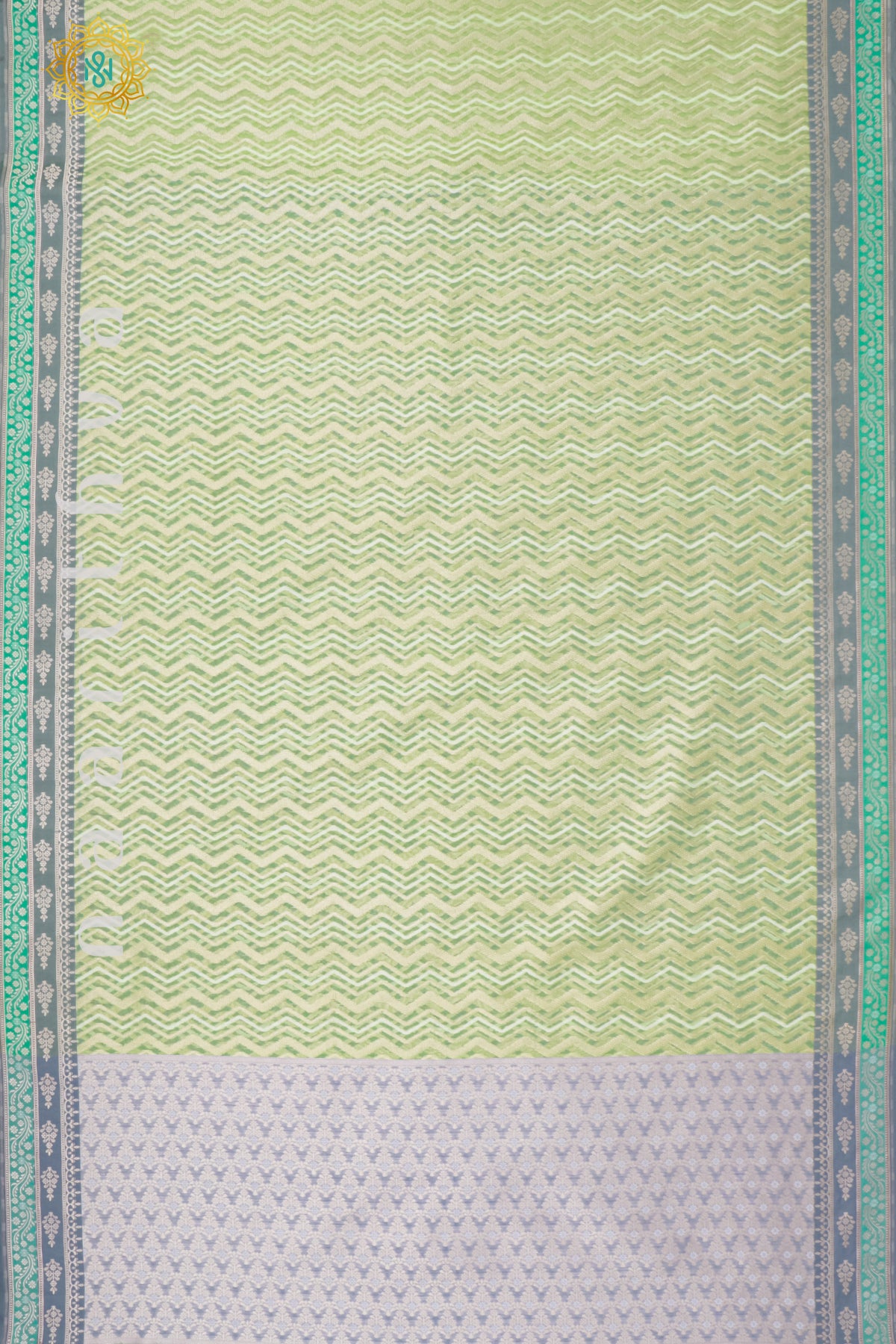 GREEN WITH CYAN GREEN & GREY - KORA ORGANZA