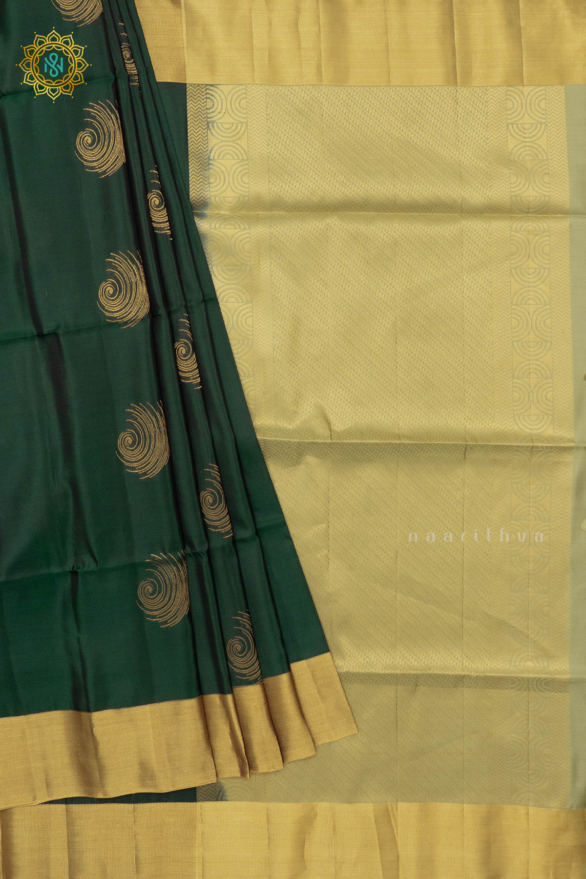BOTTLE GREEN WITH PISTA GREEN - KANJIVARAM PURE MIX SOFT SILK
