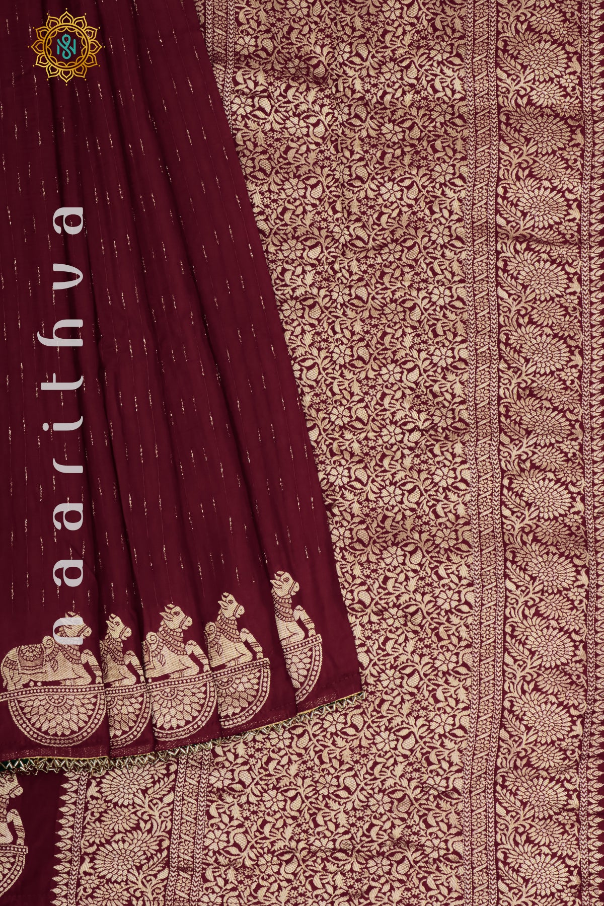 MAROON WITH GREEN - DOLA SILK