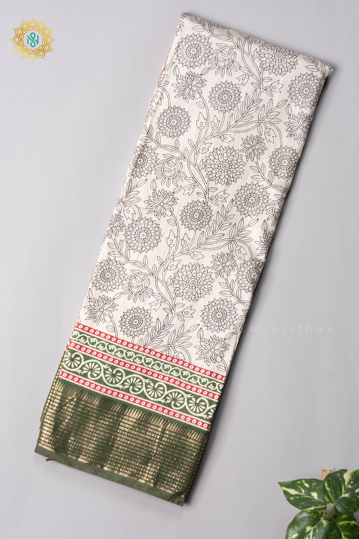 WHITE WITH GREEN - VISCOSE COTTON