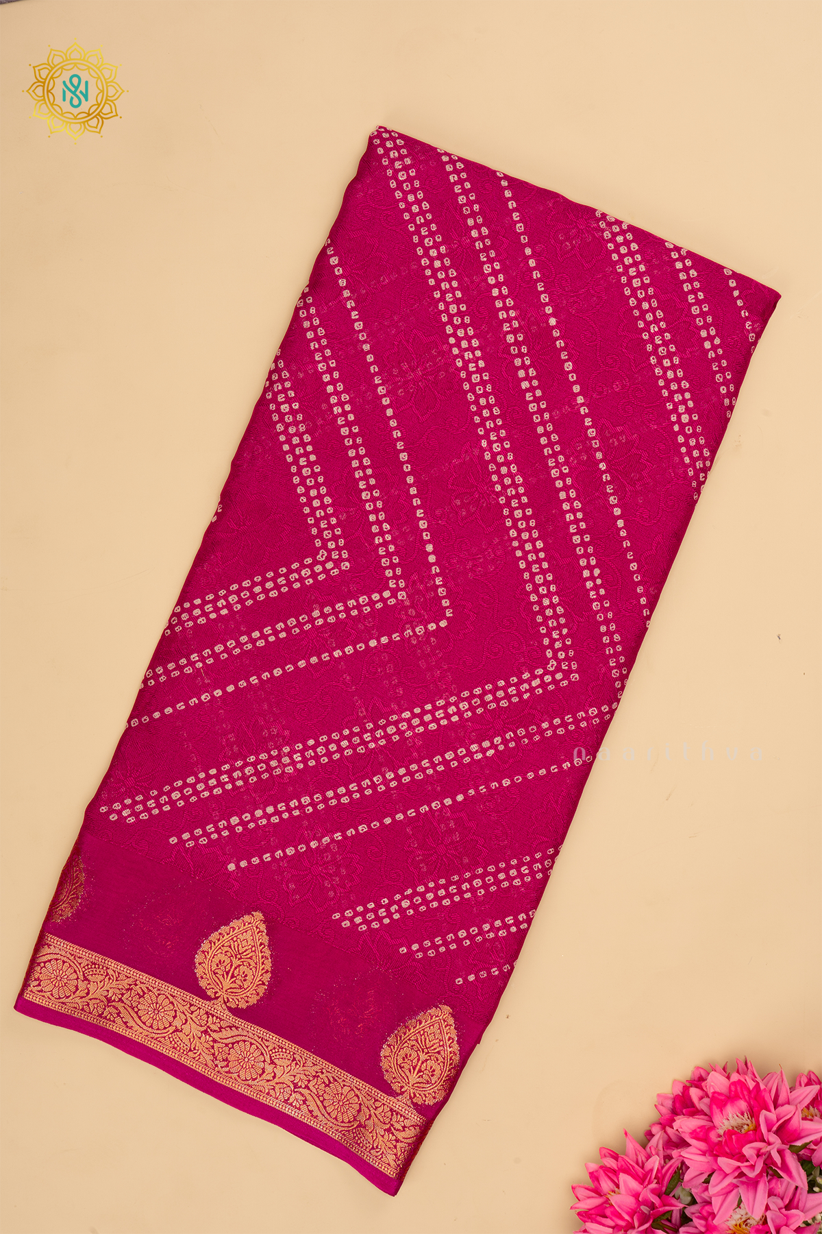 PINK - SEMI GEORGETTE ALLOVER BANDHANI PRINTED BODY WITH ZARI BORDER