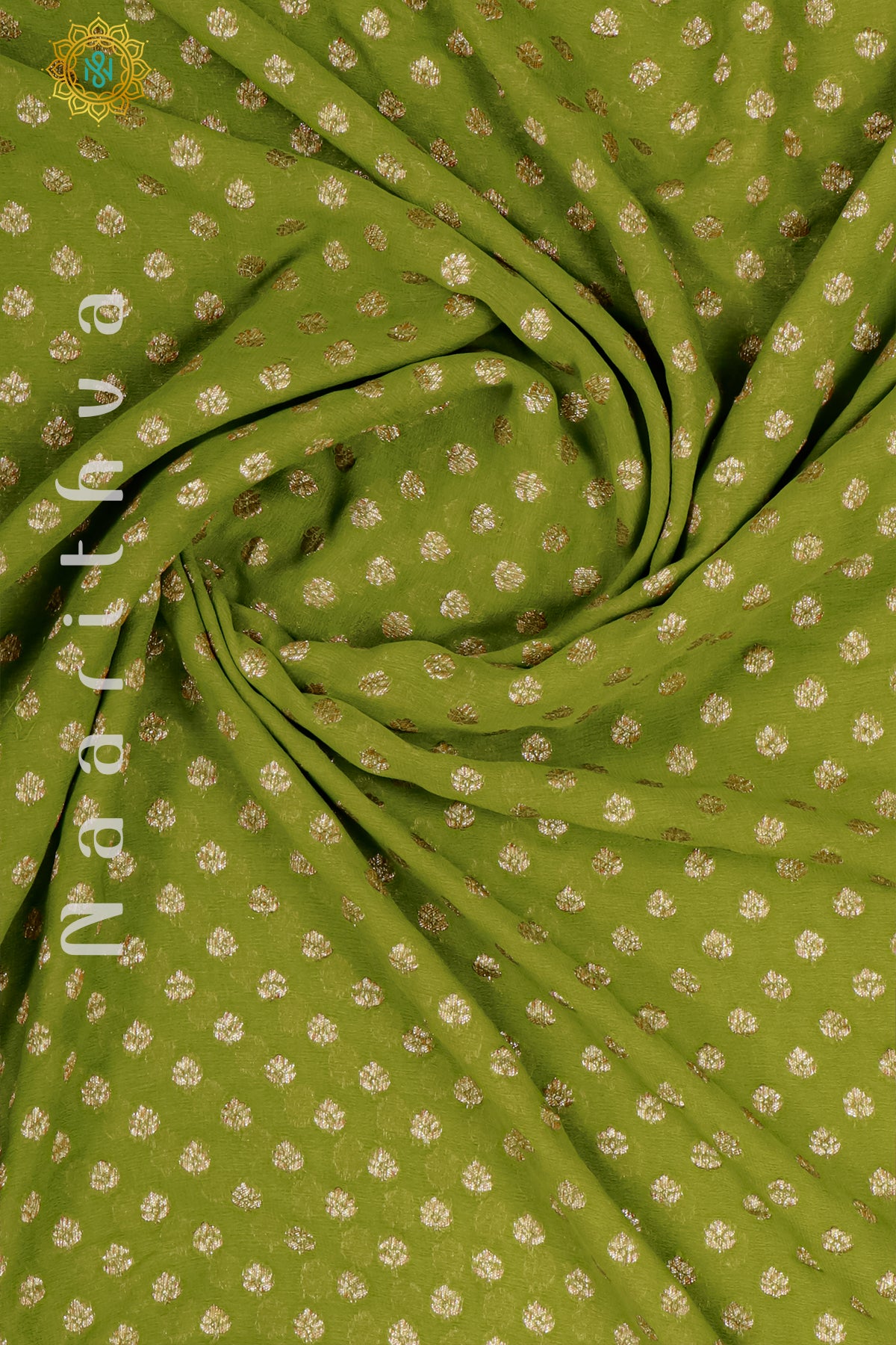 PARROT GREEN WITH PURPLE & PINK - PURE HANDLOOM KHADDI GEORGETTE BANARAS