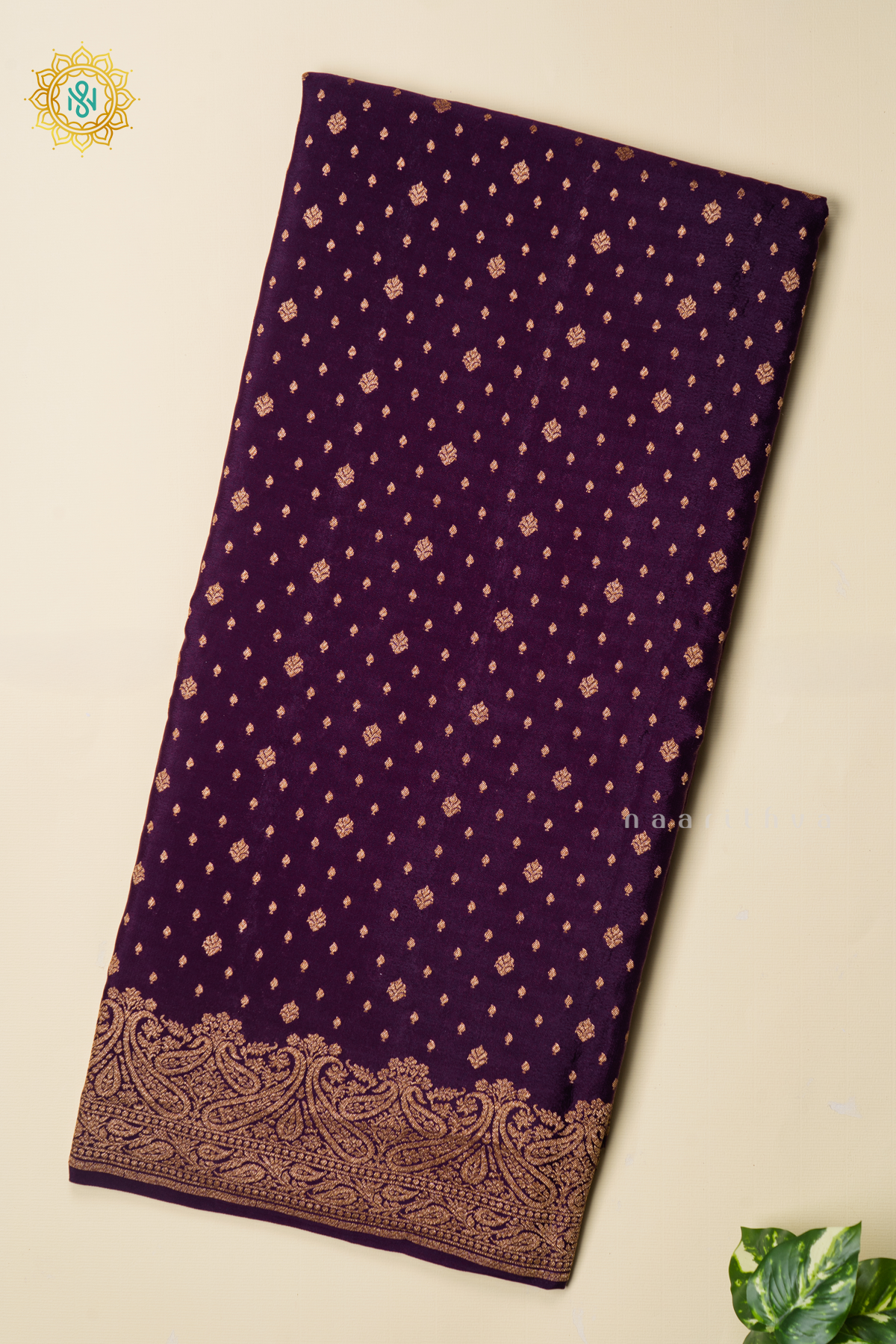 PURPLE WITH GREEN - PURE BANARASI CREPE