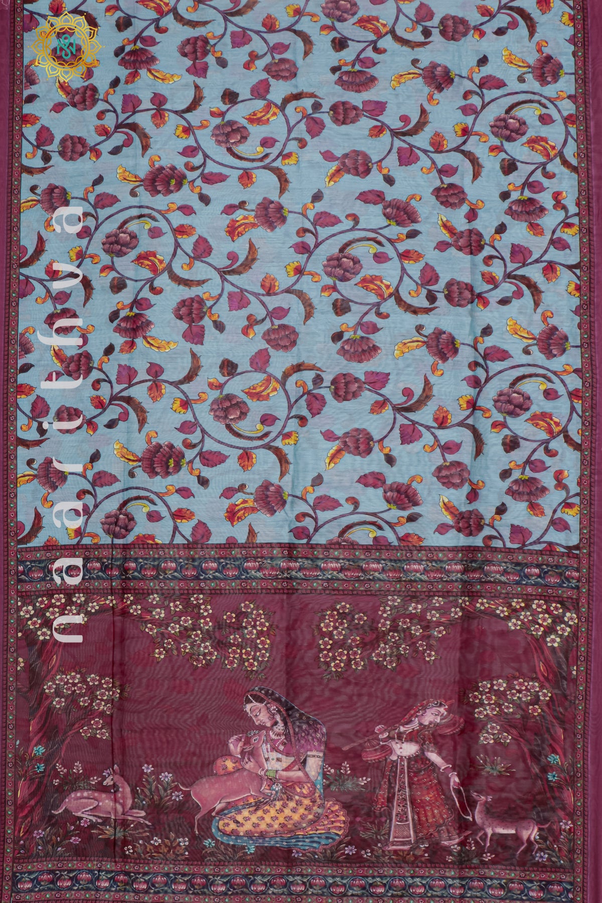 SKY BLUE WITH PINK - CHANDERI SILK COTTON