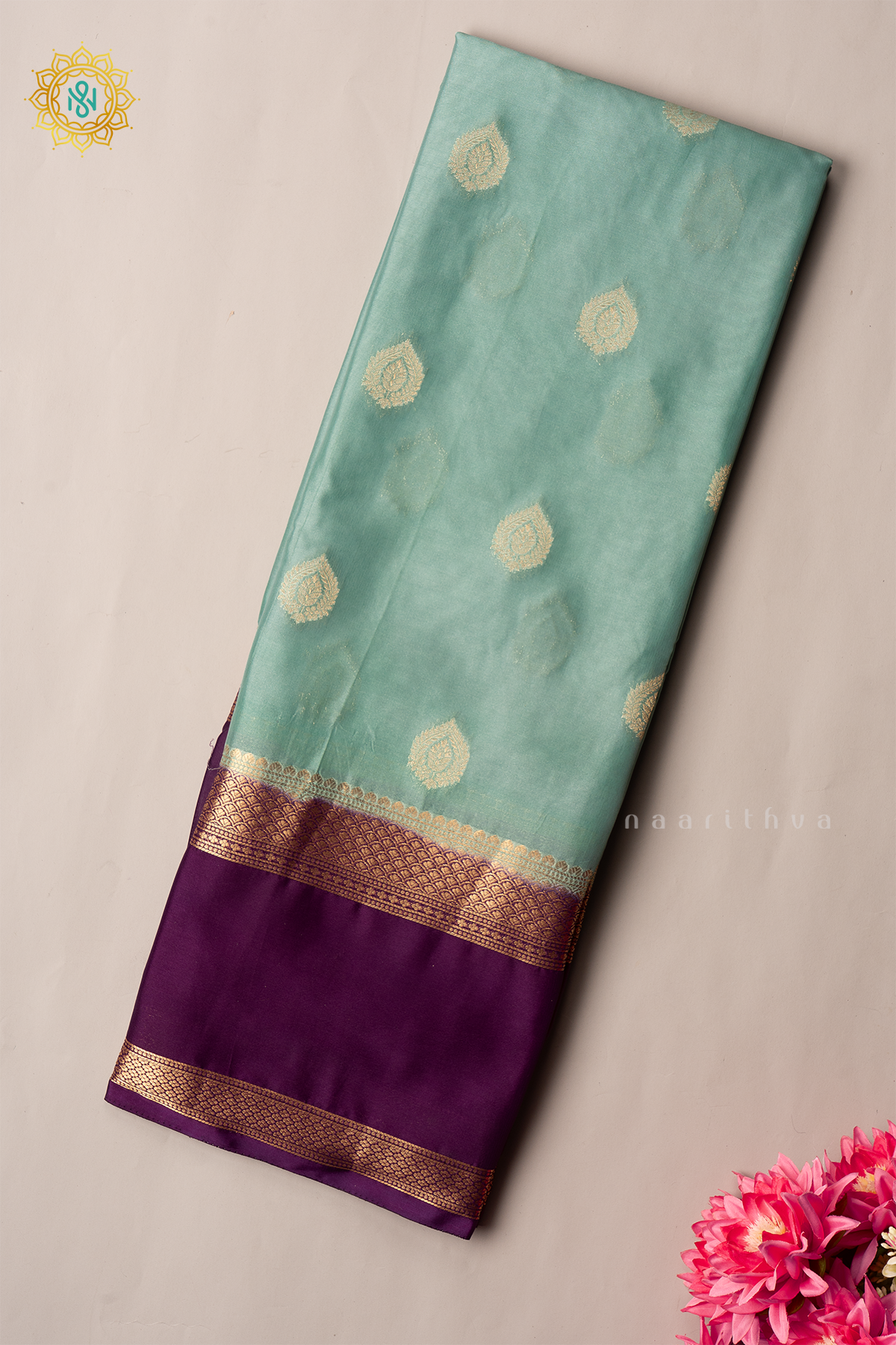 AQUA BLUE WITH WINE - SEMI MYSORE CREPE SILK