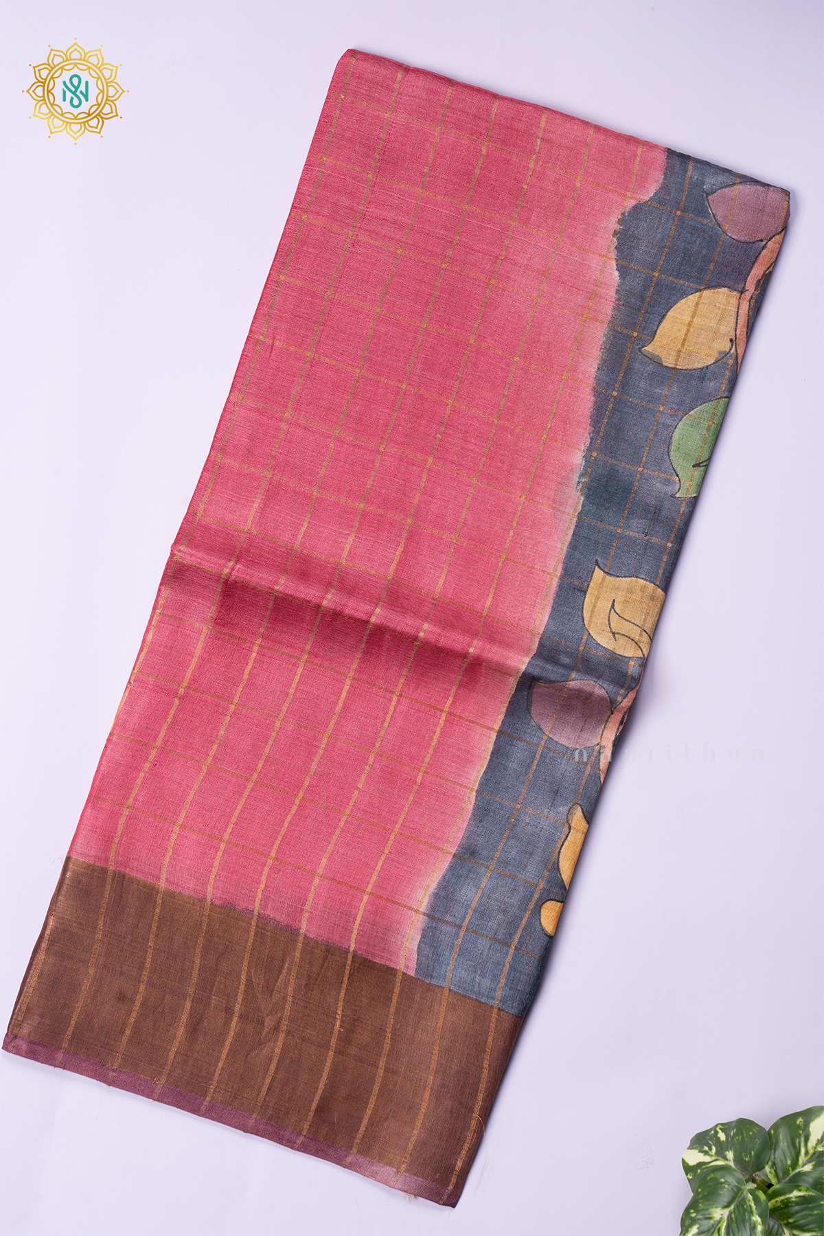 RED WITH ELEPHANT GREY - PURE TUSSAR SILK