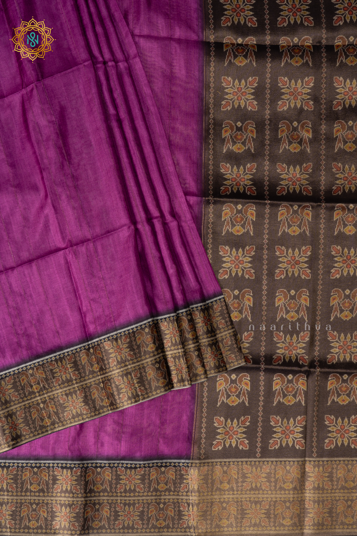 PINKISH LAVENDER WITH BLACK - SEMI TUSSAR SILK