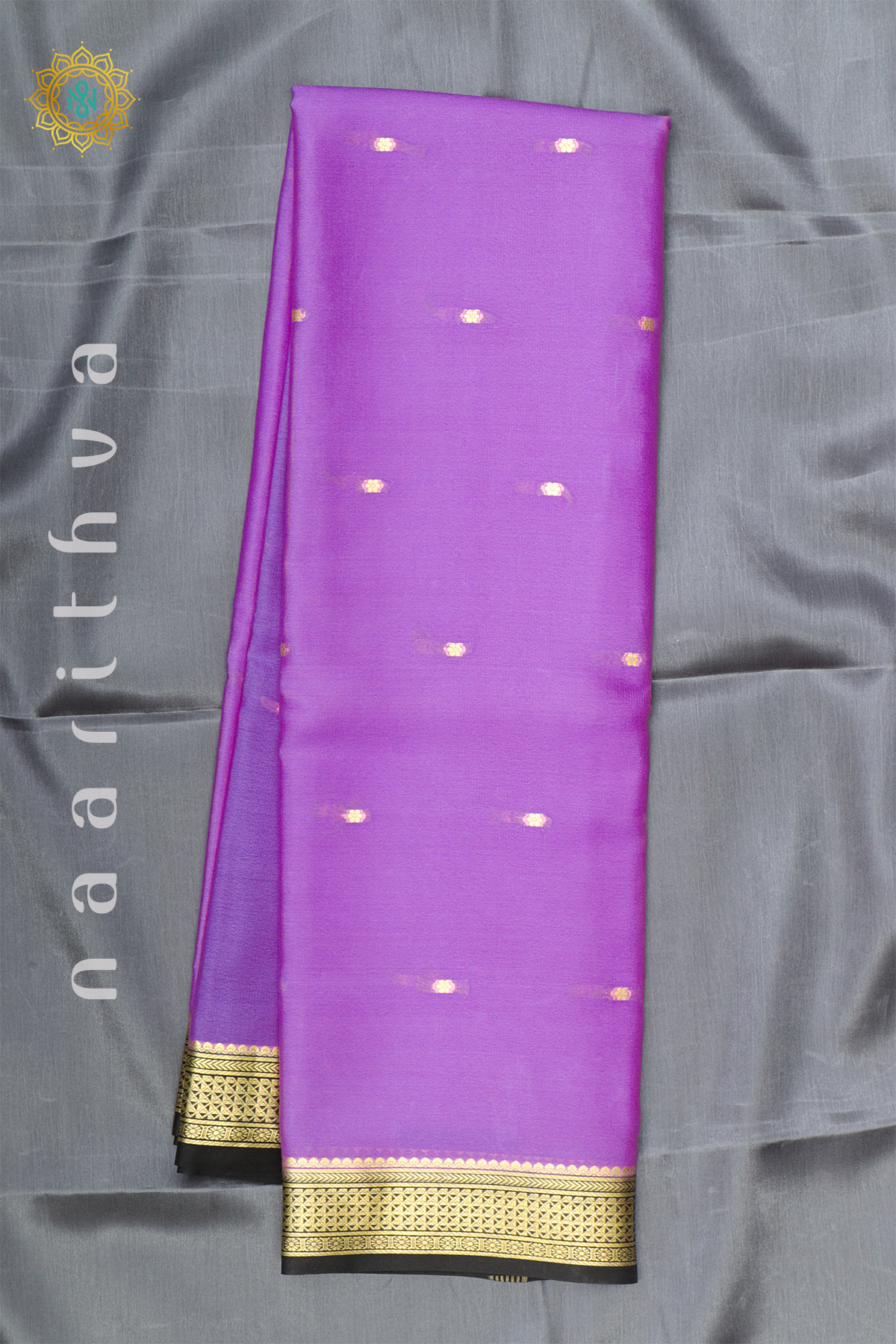 LAVENDER WITH BLACK - PURE MYSORE CREPE SILK