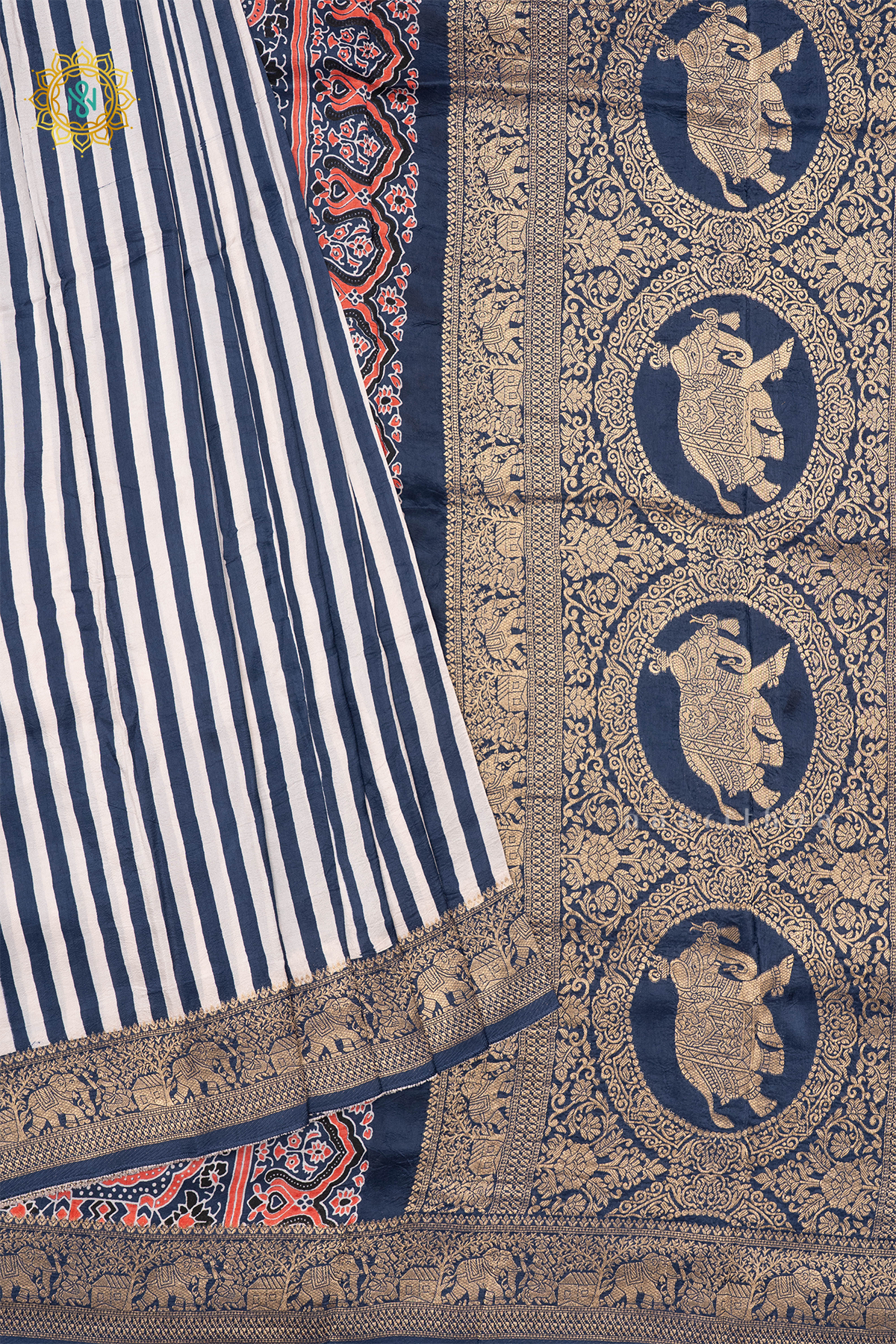 WHITE WITH TEAL BLUE - DOLA SILK